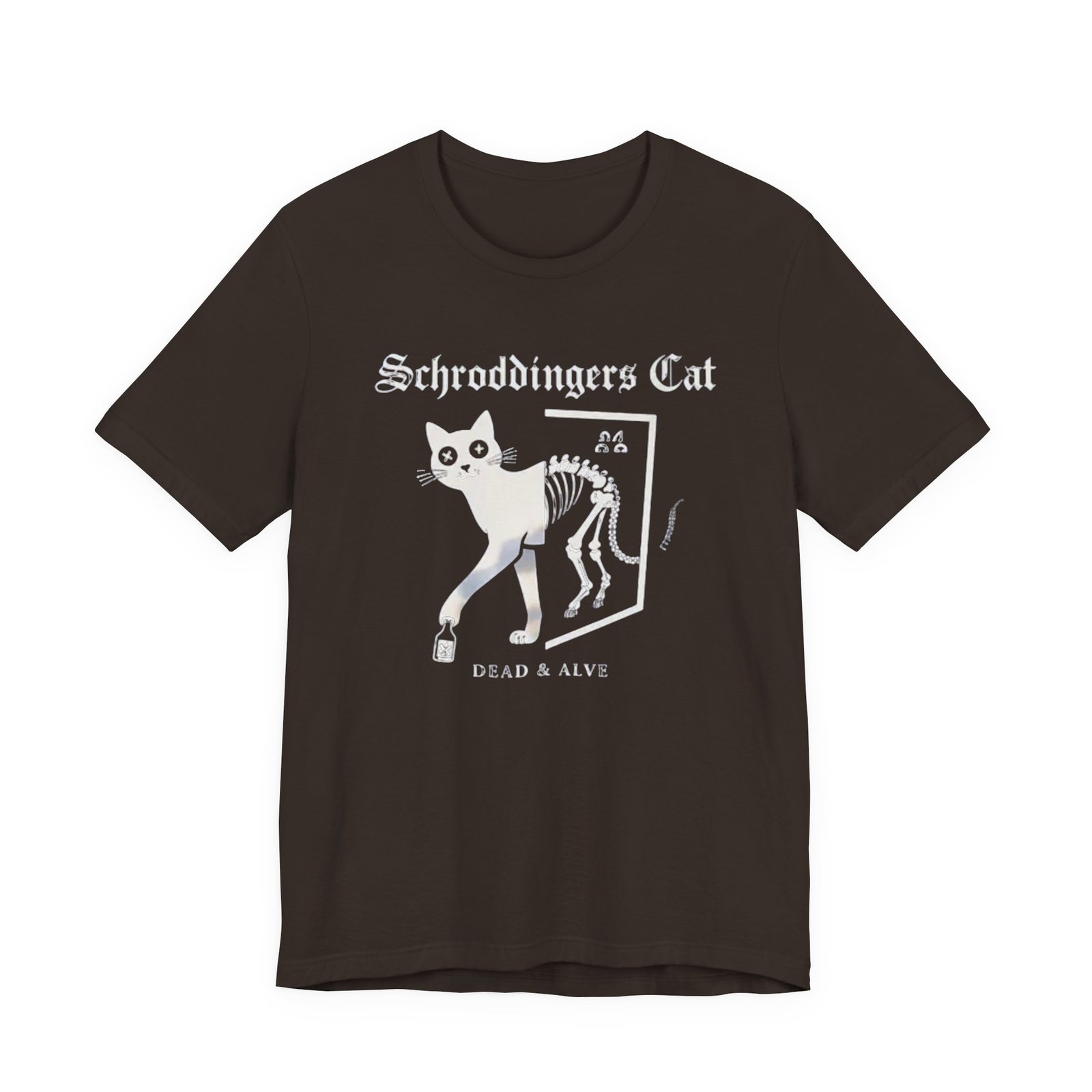 Schrodingers Cat skeleton illustration T-Shirt | Dead & Alive cat science tee - Image 5