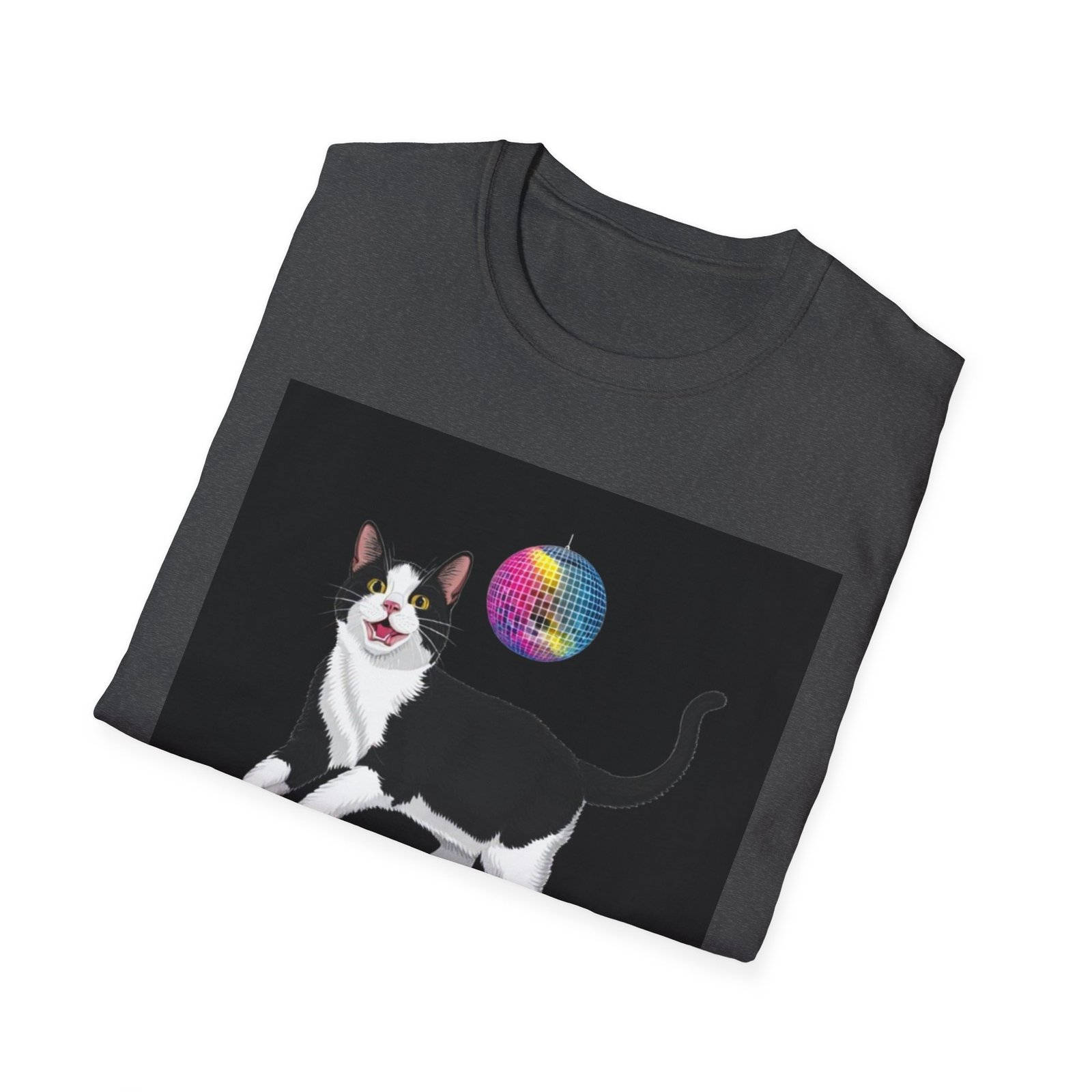 Skater Cat tee,I Am Wonder Mike Cat T-Shirt | Disco Dance Floor, Retro Rainbow Moon - Image 8