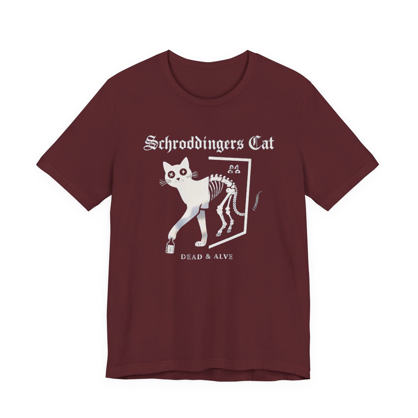 Schrodingers Cat skeleton illustration T-Shirt | Dead & Alive cat science tee - Image 25