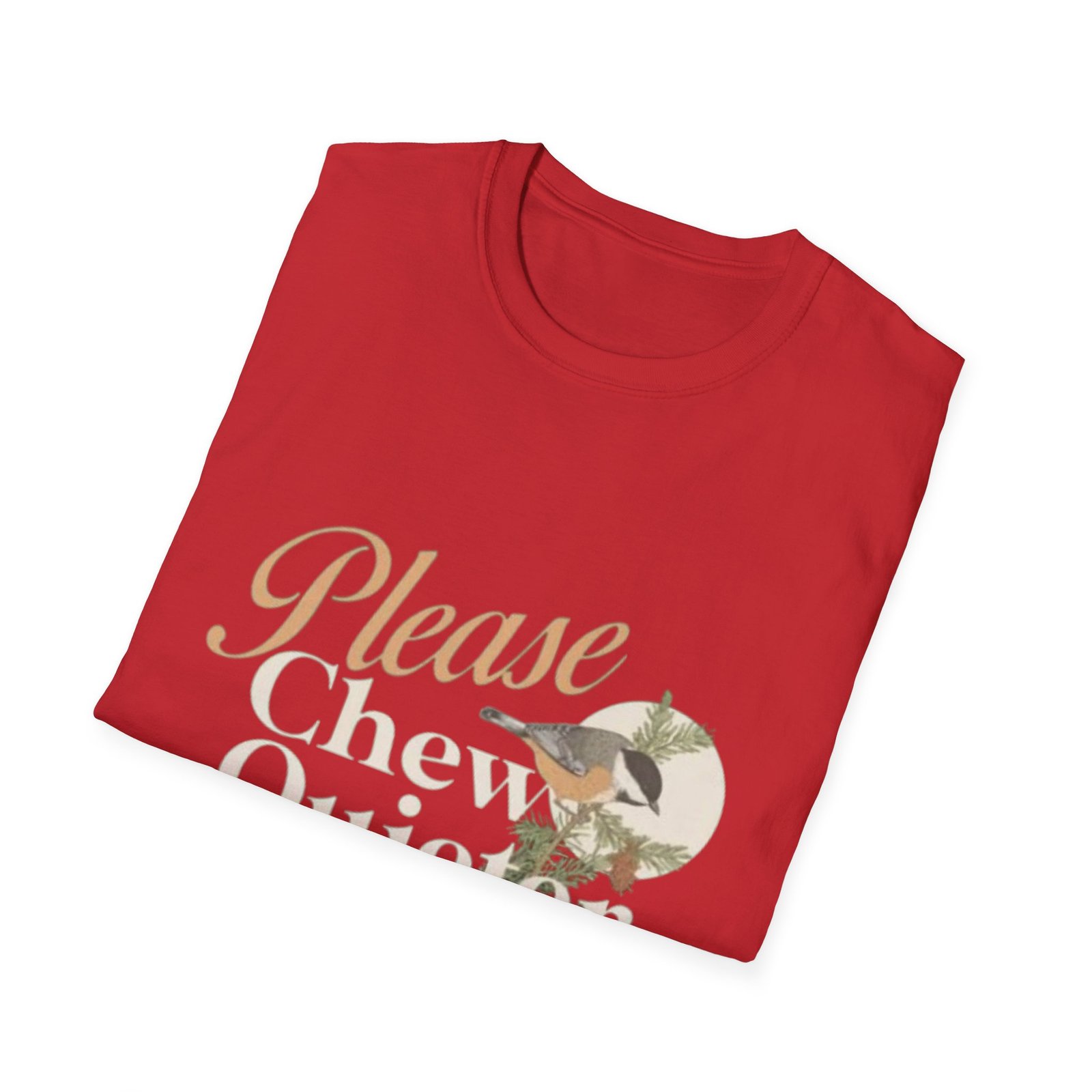 Please Chew Quieter T-Shirt | Pinecones, Moonlit Bird Graphic - Image 20