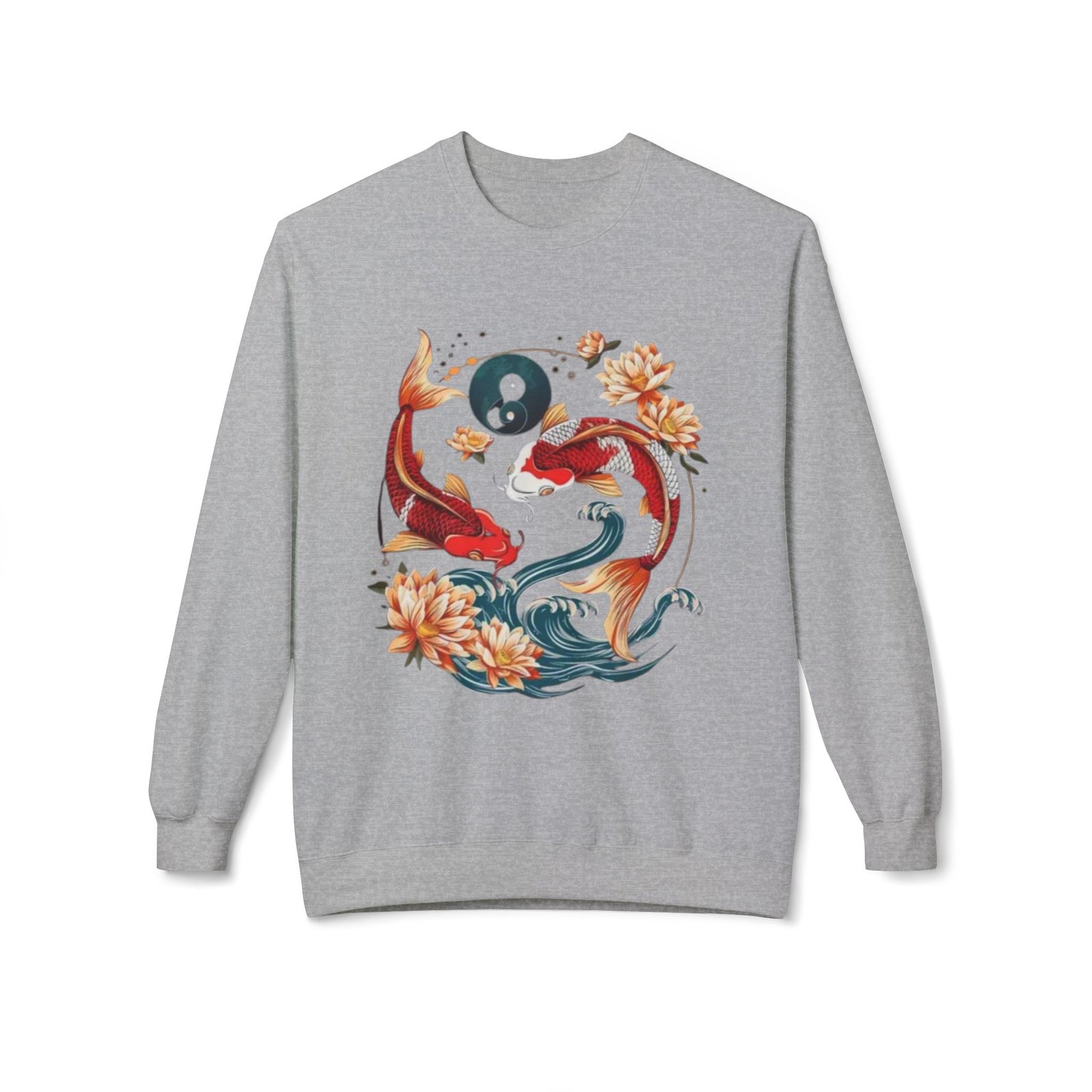 Koi Fish Yin Yang Crewneck Sweatshirt | Floral Watercolor - Image 9