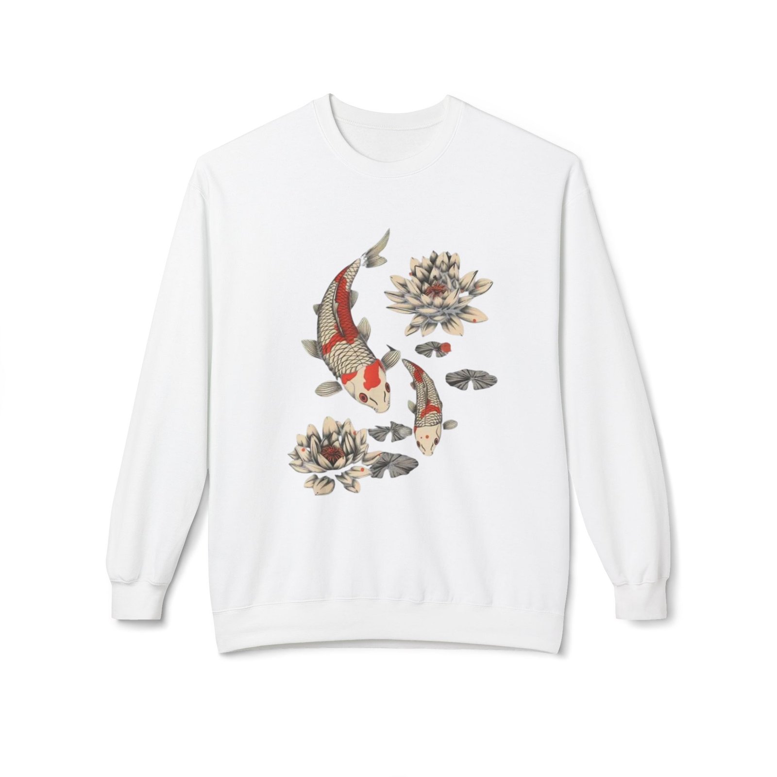 Koi Fish Lotus Crewneck Sweatshirt | Japanese Carp Floral Design - Image 5