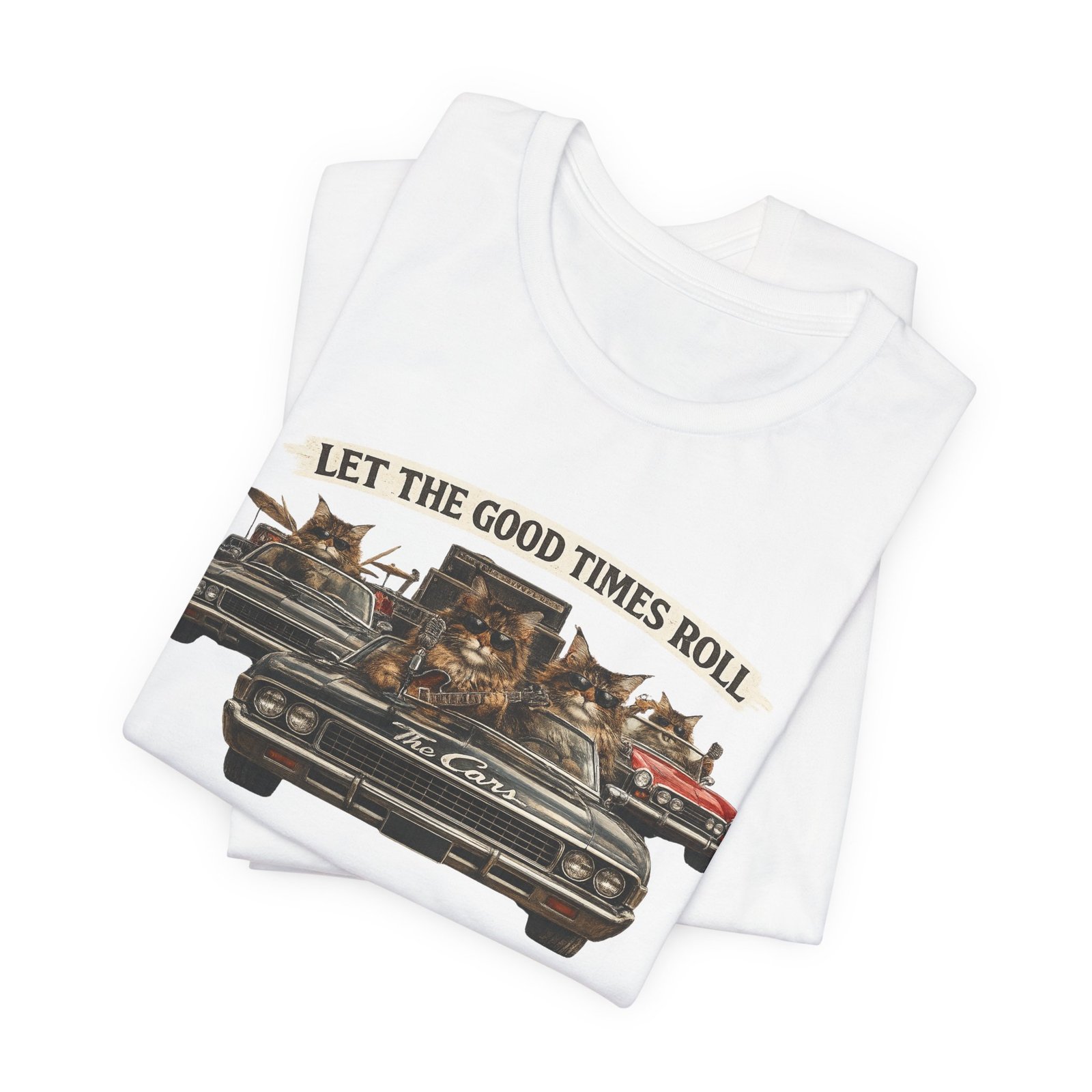 Let The Good Times Roll cats in classic car Tee | Vintage cat artwork - Image 7
