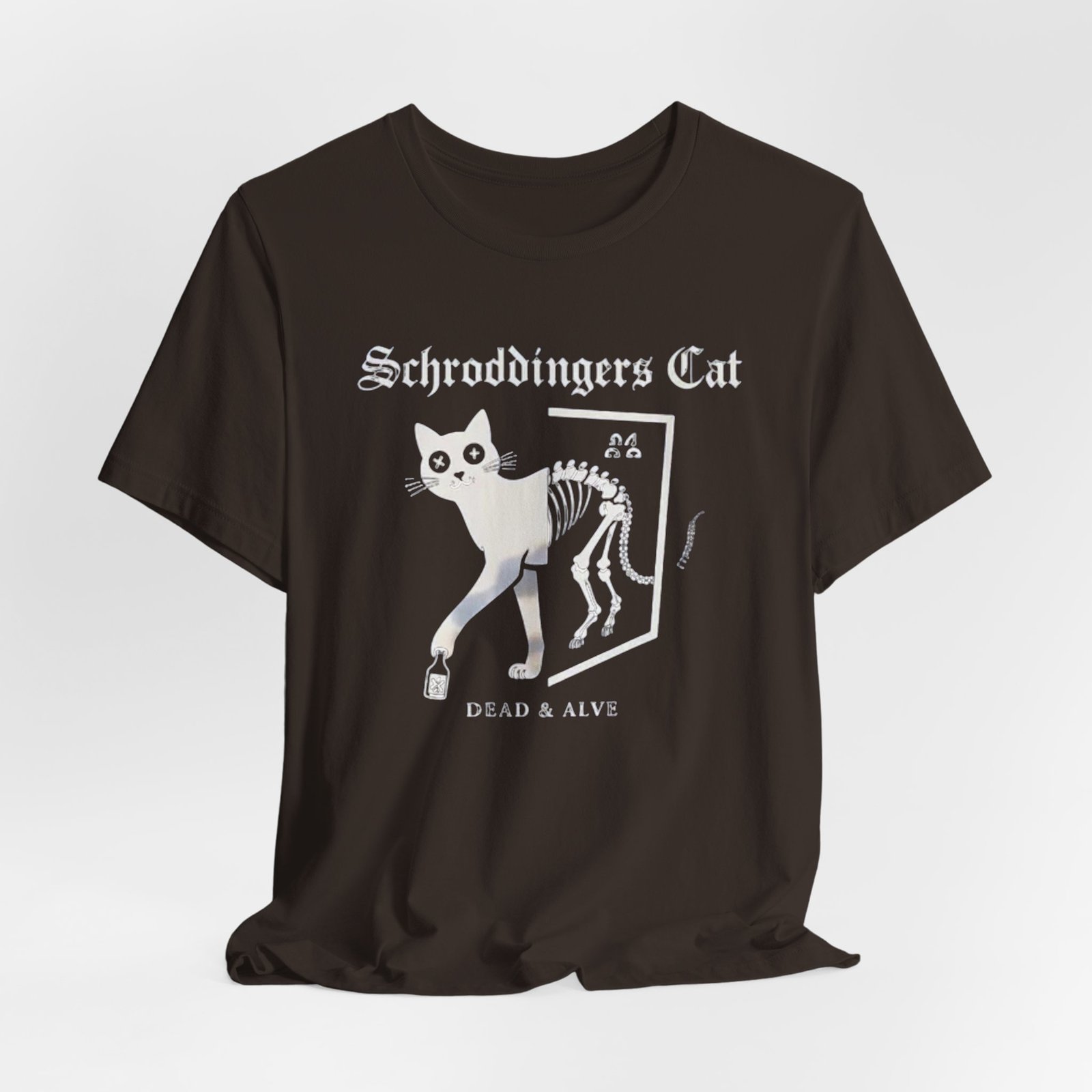Schrodingers Cat skeleton illustration T-Shirt | Dead & Alive cat science tee - Image 8