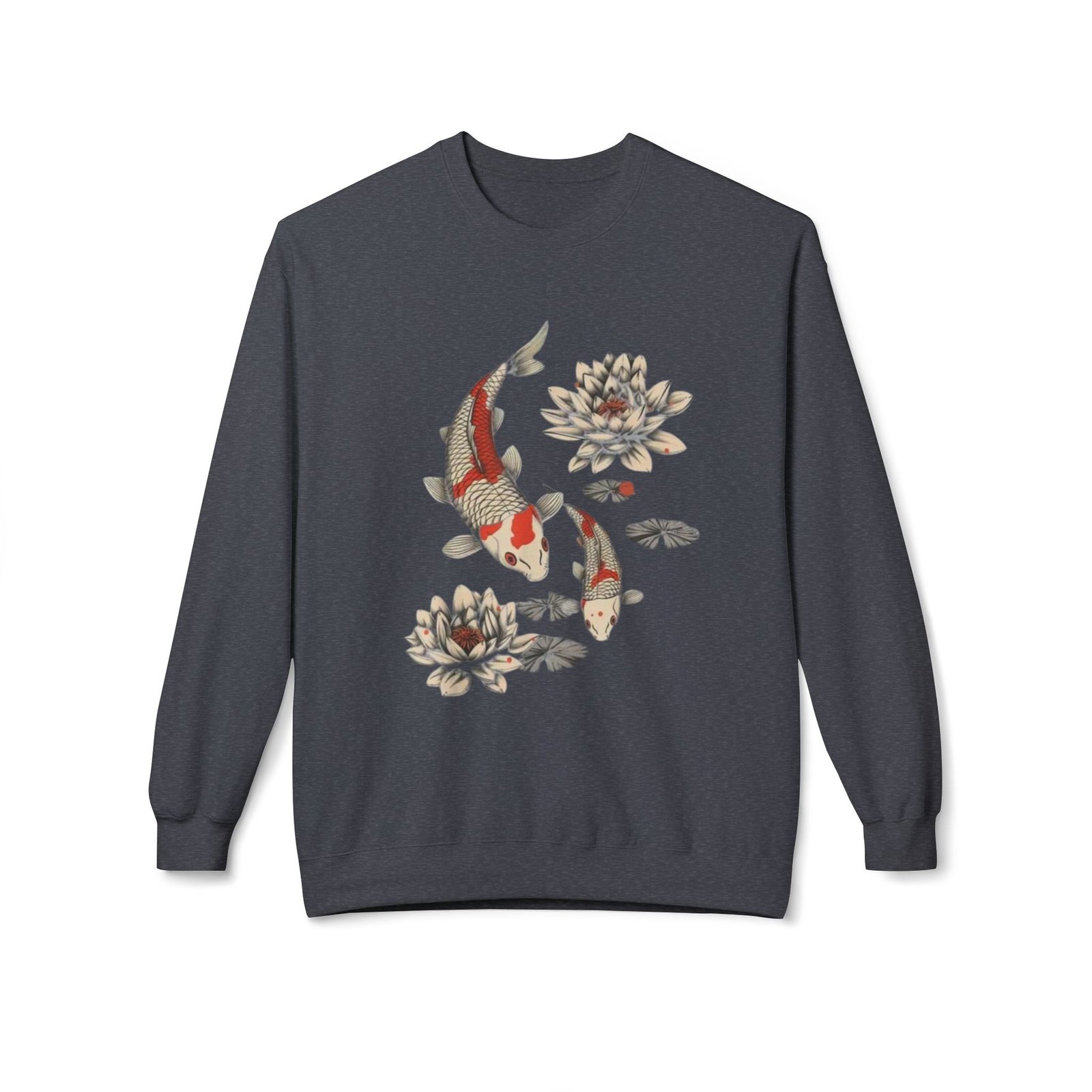 Koi Fish Lotus Crewneck Sweatshirt | Japanese Carp Floral Design - Image 13
