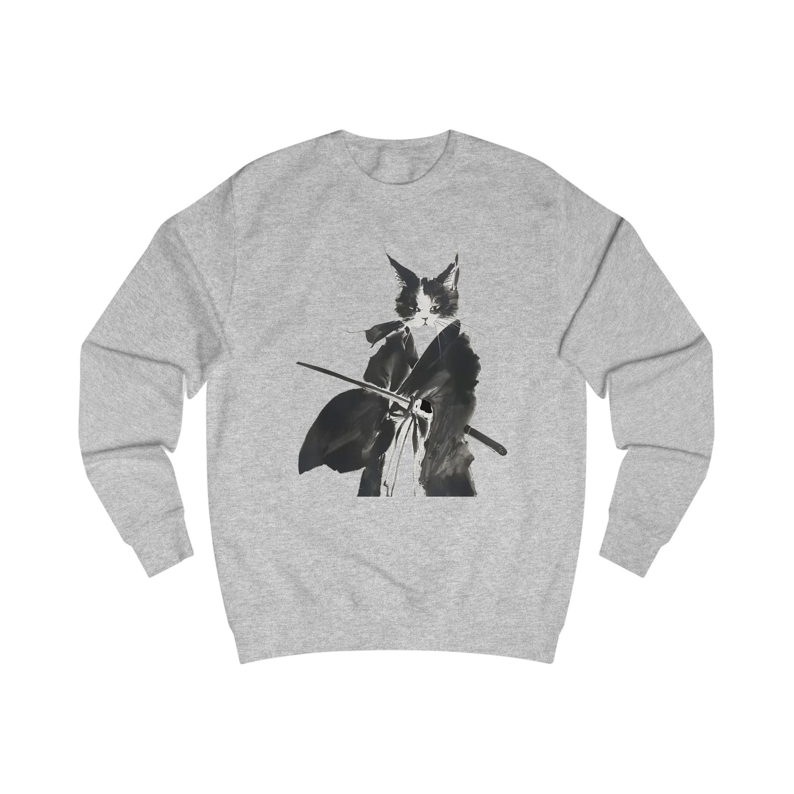 Samurai Cat sweatshirt | Black Ink Brush Illustration, Japanese Warrior, Minimal Monochrome - Image 5
