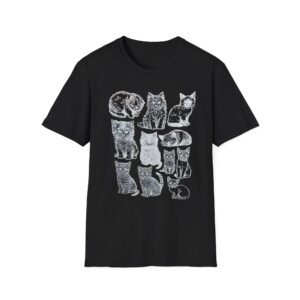 Chalkboard Cat Portraits T-Shirt | 12 Cute Cat Sketches, White Ink on Black