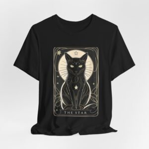 Tarot Black Cat The Star T-Shirt | Mystical Occult Illustration
