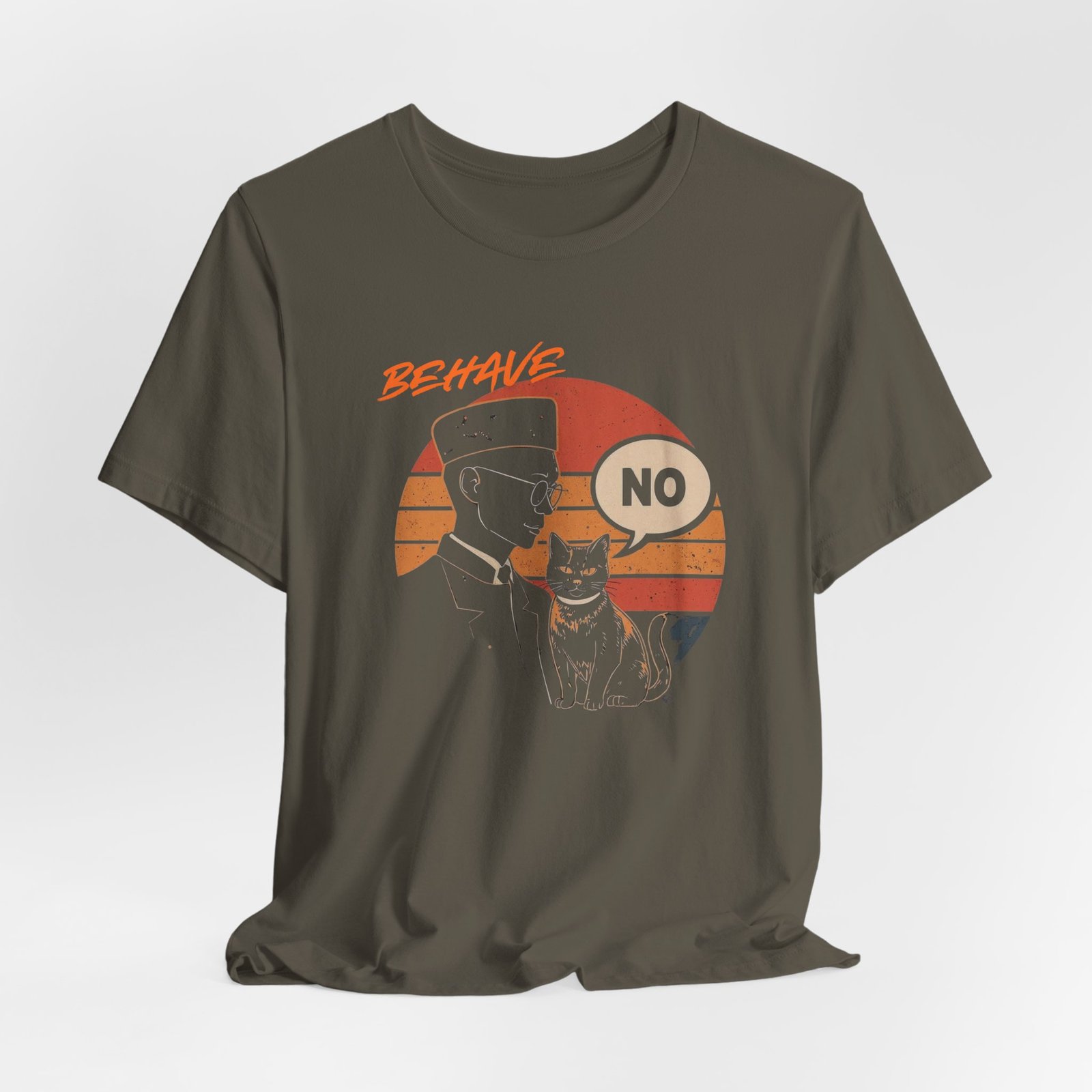 Behave No Cat tee | Retro Sunset Police Officer T-Shirt - Image 12
