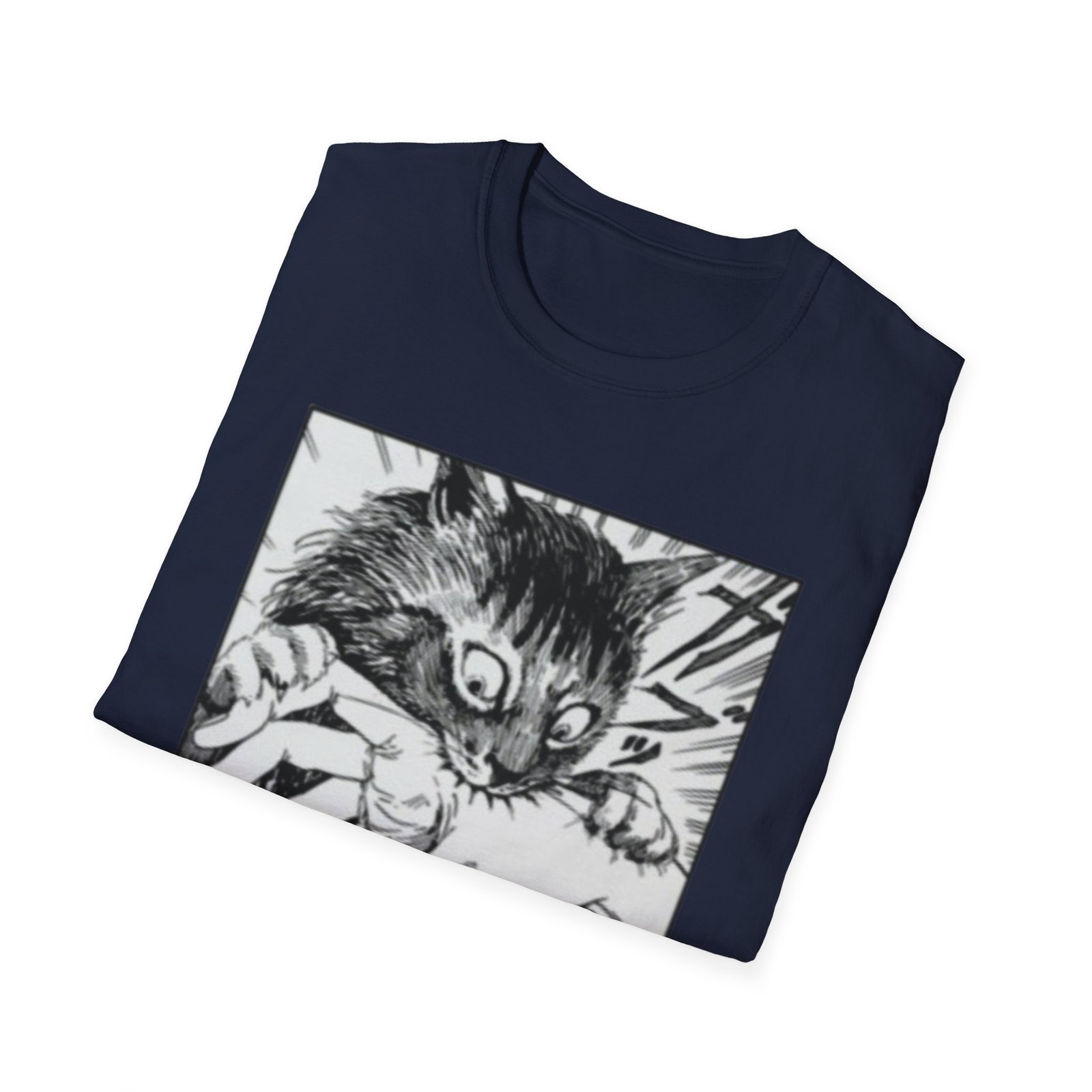 Scared Cat Manga Art T-Shirt | Black and White Illustration - Image 20