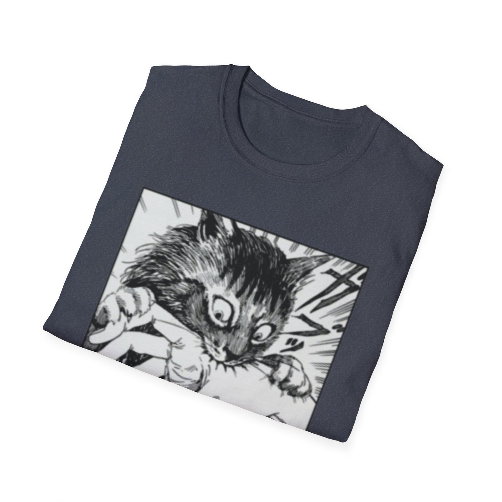 Scared Cat Manga Art T-Shirt | Black and White Illustration - Image 24