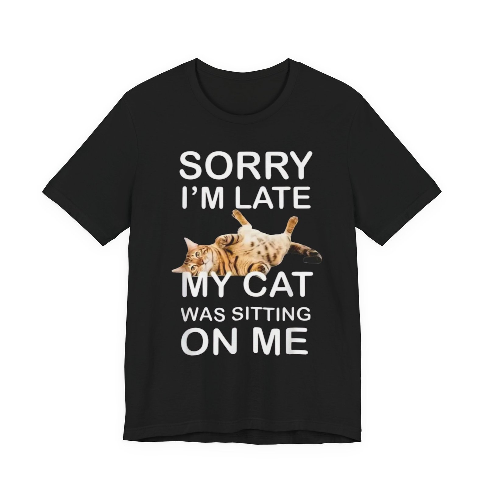 Sorry I'm Late My Cat Was Sitting On Me T-Shirt | Funny Cat Tee - Image 2