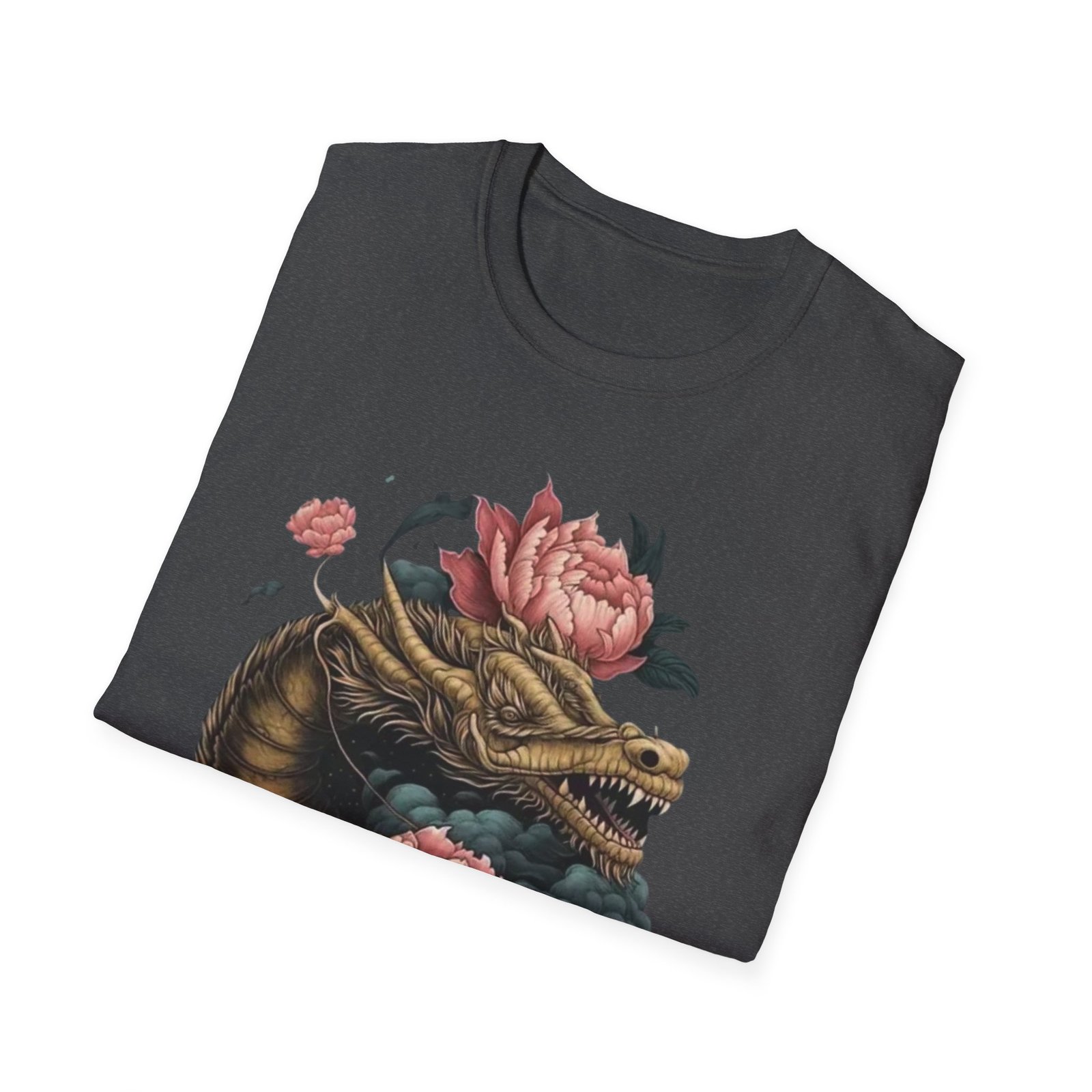 Dragon Head with Peonies T-Shirt | Floral Japanese Tattoo Inspired - Image 16