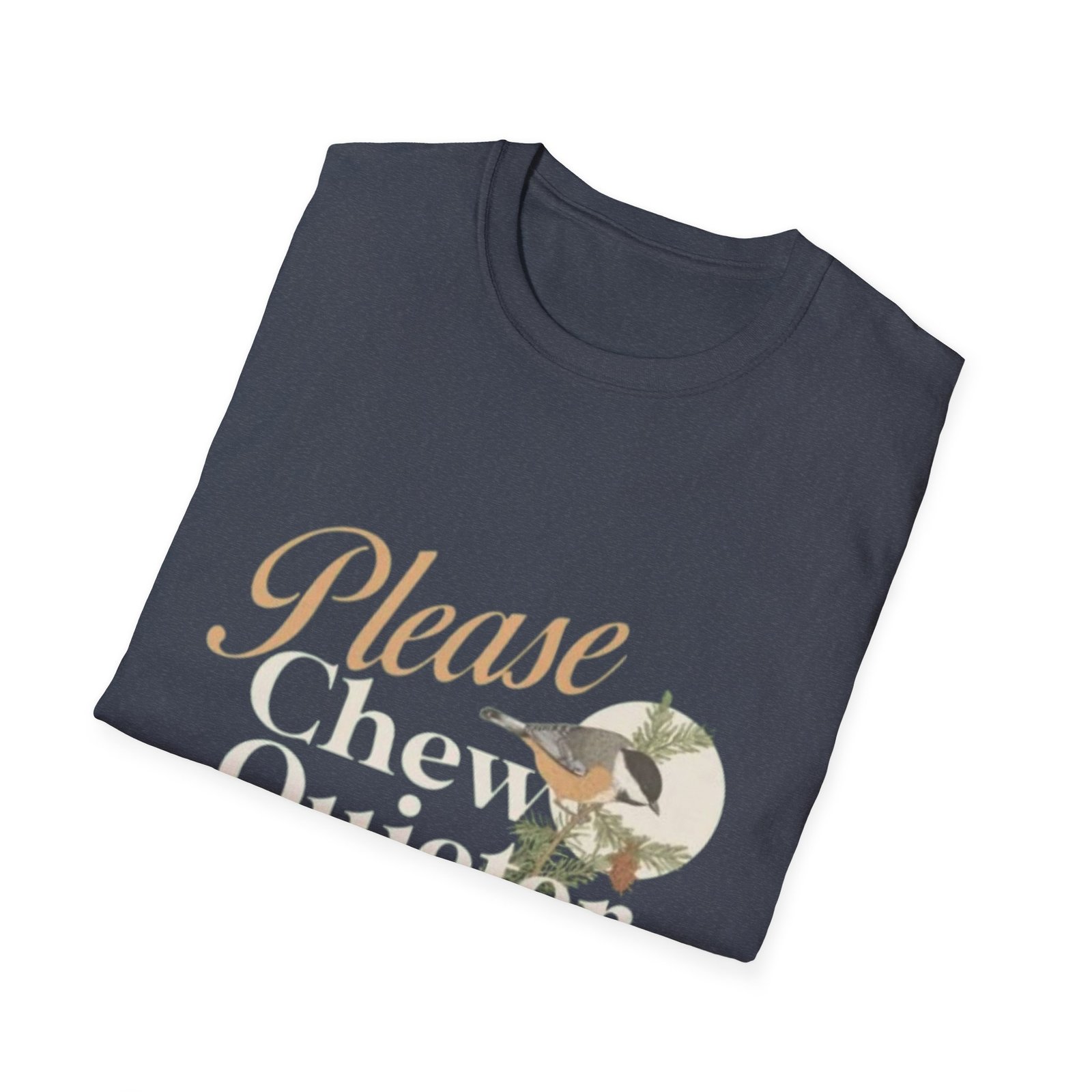 Please Chew Quieter T-Shirt | Pinecones, Moonlit Bird Graphic - Image 16