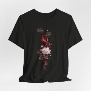 Koi Fish and Cherry Blossom Tee | Vertical Japanese Ink Illustration