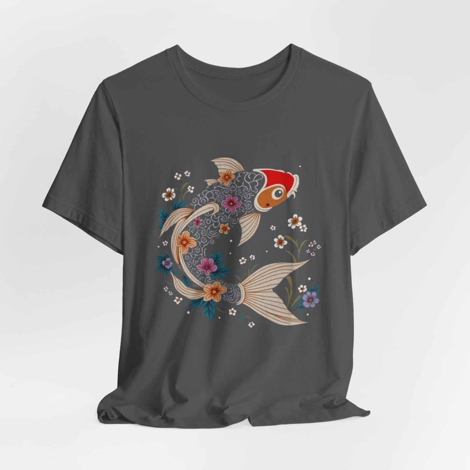 Koi Fish Floral Illustration Tee | Japanese Carp Nature Shirt - Image 32