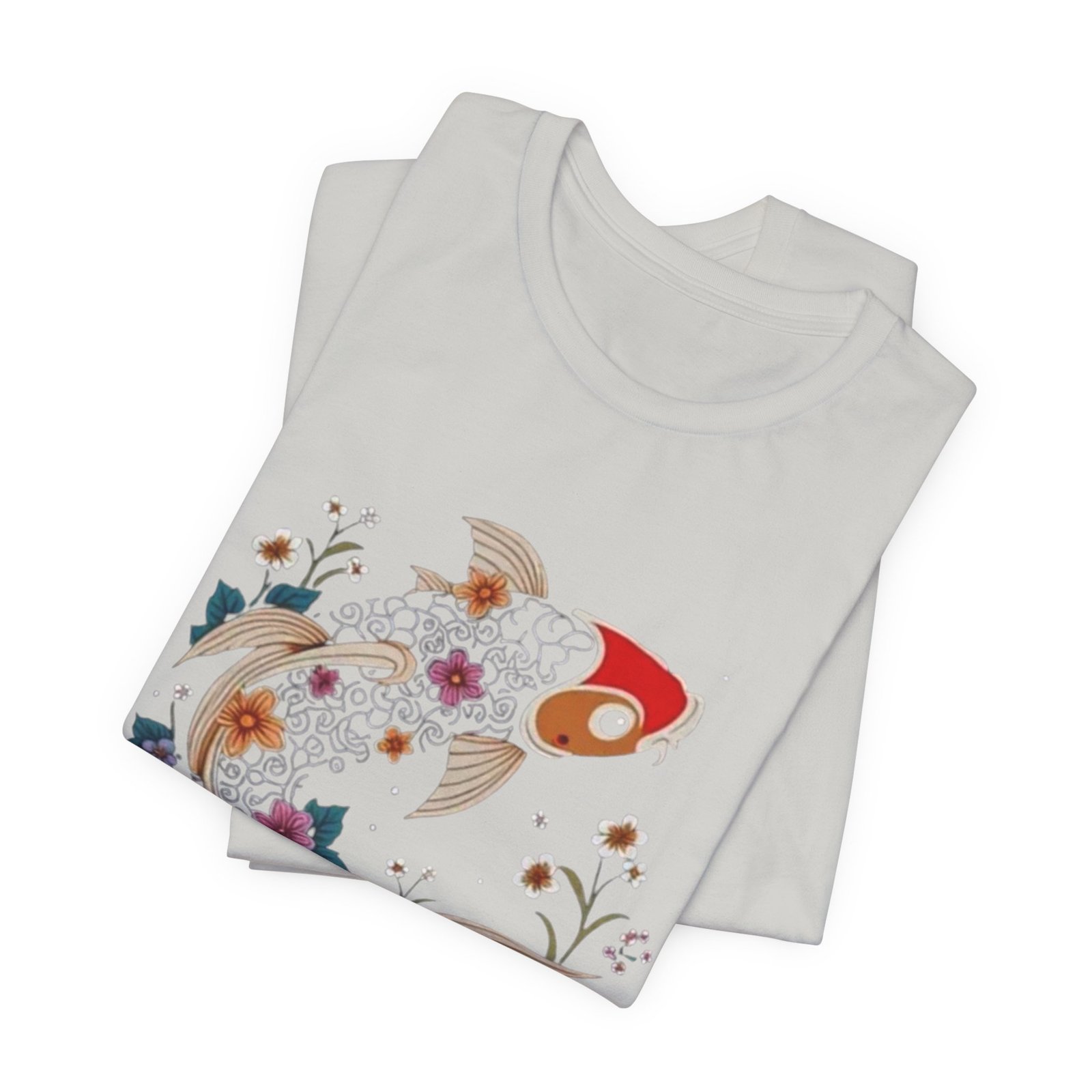 Koi Fish Floral Illustration Tee | Japanese Carp Nature Shirt - Image 15