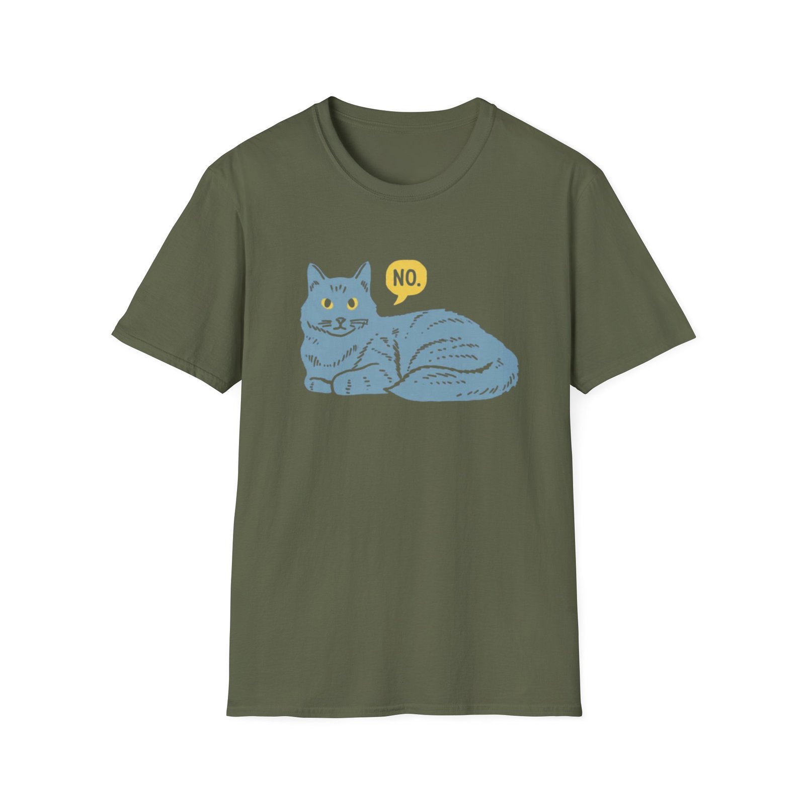 Lounge Cat Saying "No" T-Shirt | Illustrated Blue Cat Graphic Tee - Image 9