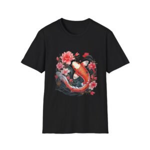 Koi Fish Floral Circle T-Shirt | Japanese Watercolor Carp Tee