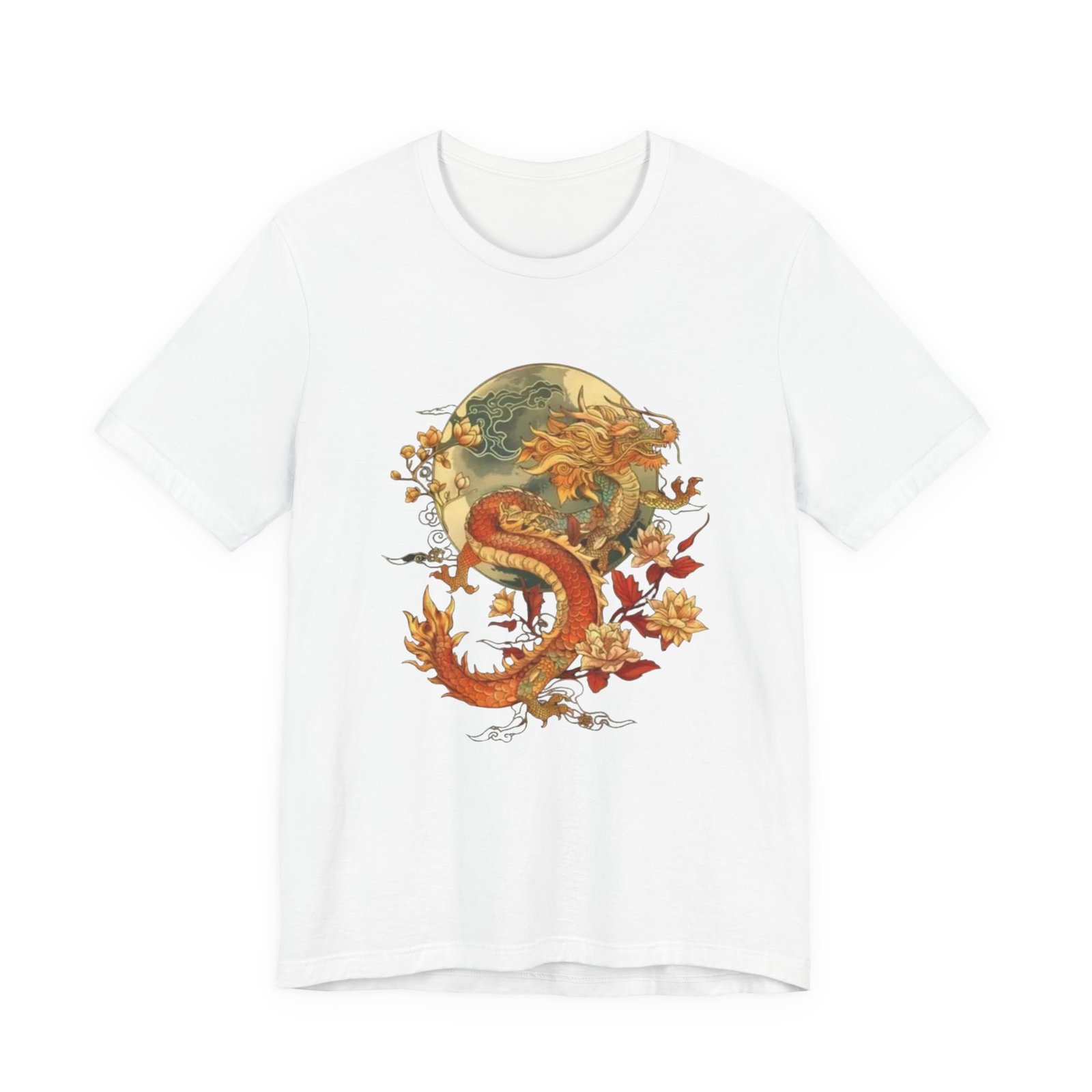 Autumn Koi Dragon T-Shirt | Vintage Floral Moon Illustration - Image 5