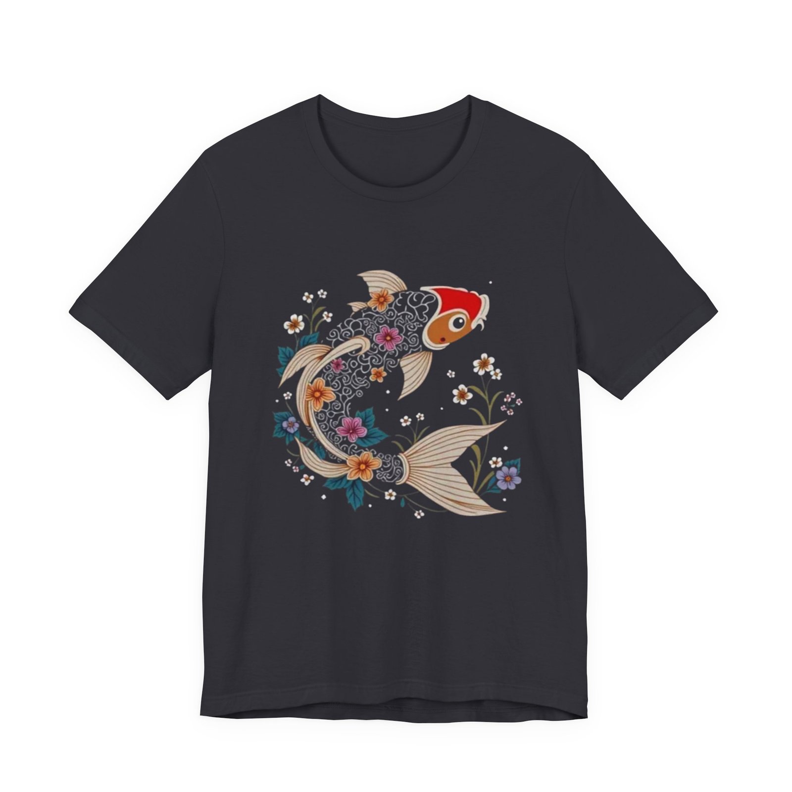 Koi Fish Floral Illustration Tee | Japanese Carp Nature Shirt - Image 21