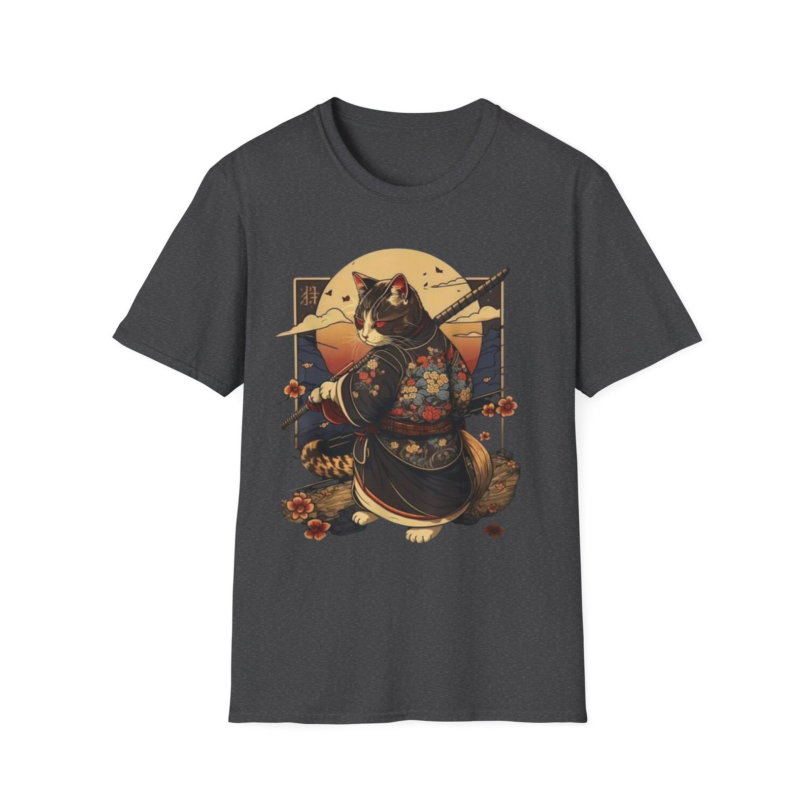 Samurai Cat Illustration T-Shirt | Japanese Kimono Cat Graphic Tee - Image 13