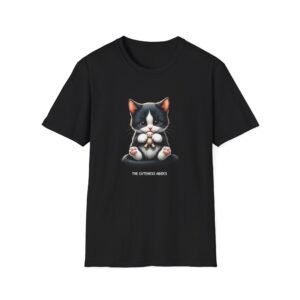 The Cuteness Abides, Cute Sitting Tuxedo Cat T-Shirt | Kawaii Cat Holding Paw Art