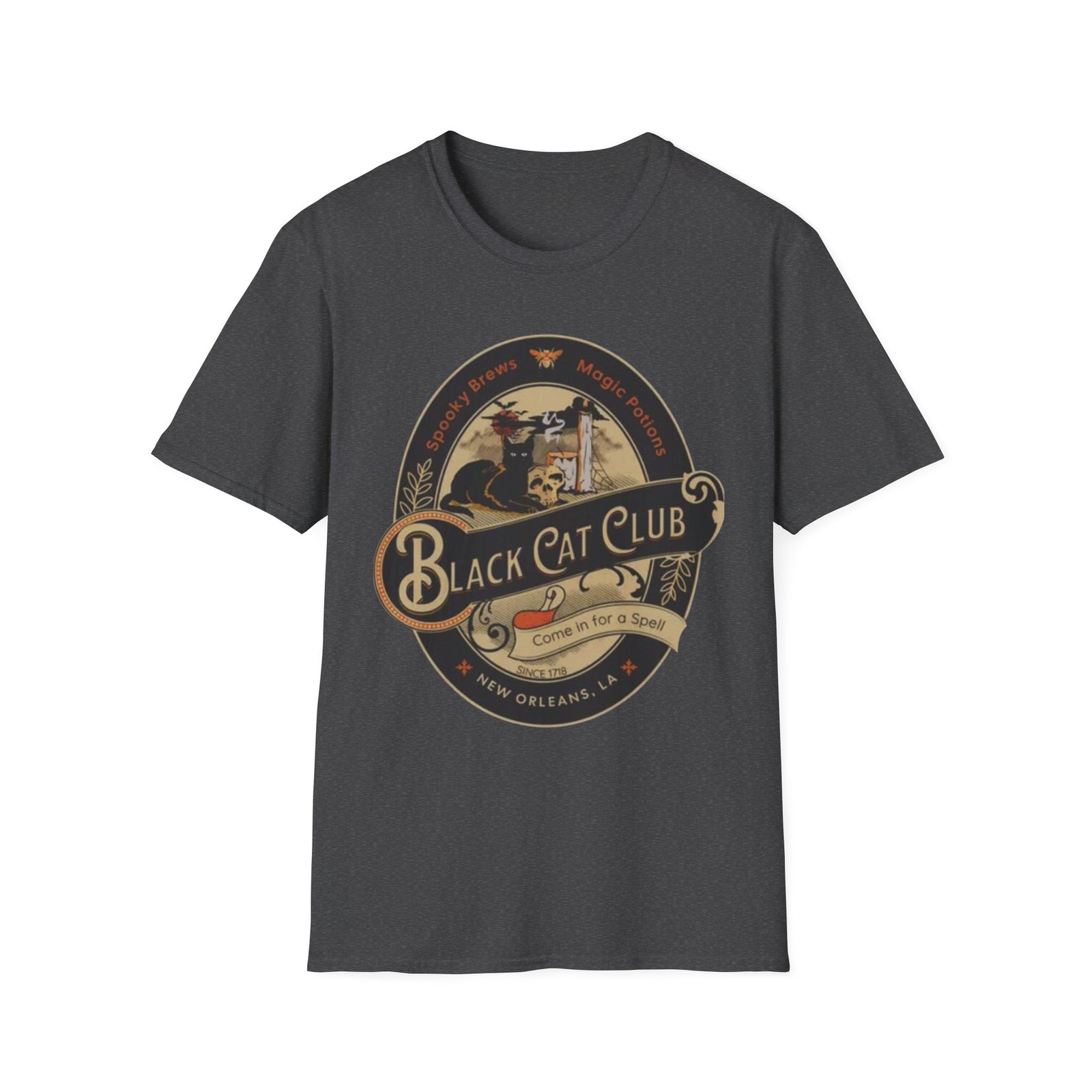 Black Cat Club T-Shirt | Vintage Halloween Moon Cat Design - Image 13
