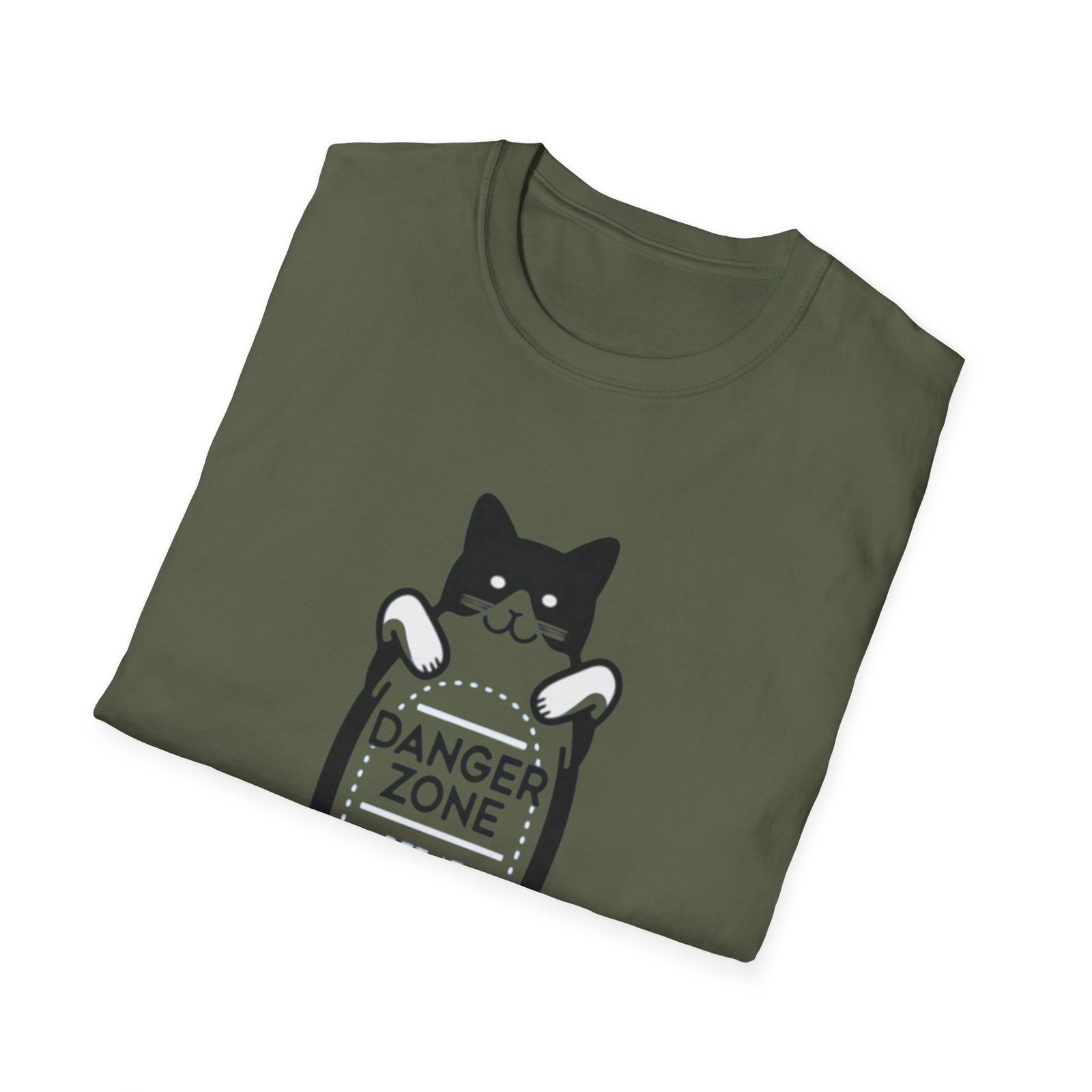Danger Zone Cat T-Shirt | Cute Black White Cat Holding Sign - Image 16