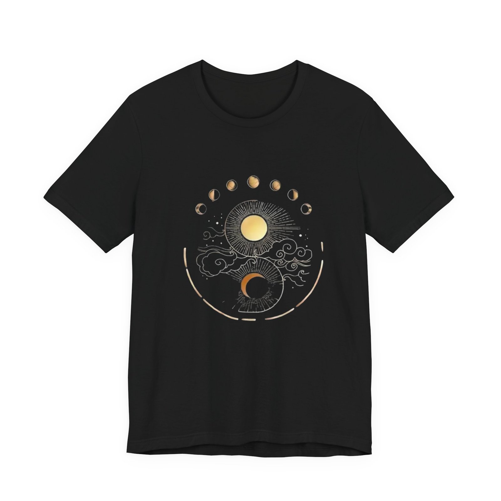 Celestial Phases Unisex Tee, Astrology Shirt, Lunar Cycle T-Shirt, Gift for Astronomers, Black Graphic Tee, Horoscope Apparel - Image 2