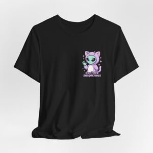 Alien Cat Illustration Tee | Cute Purple Kitty with Peace Sign