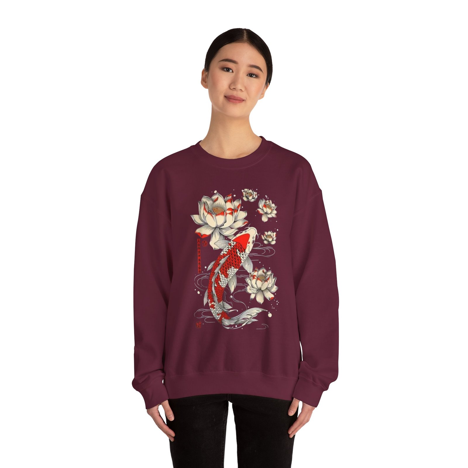 Koi Fish & Lotus Sweatshirt - Cozy Unisex Crewneck for Nature Lovers, Perfect for Casual Wear, Gifts, and Celebrations - Image 8