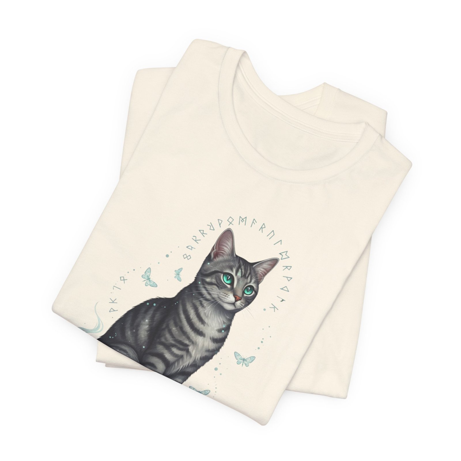 Stripey Cat illustration Tee | Grey Tabby Sitting with Butterflies - Image 11