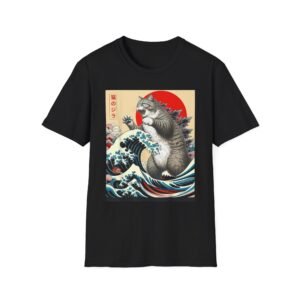 Godzilla Cat Wave T-Shirt | Japanese Ukiyo-e Monster Art