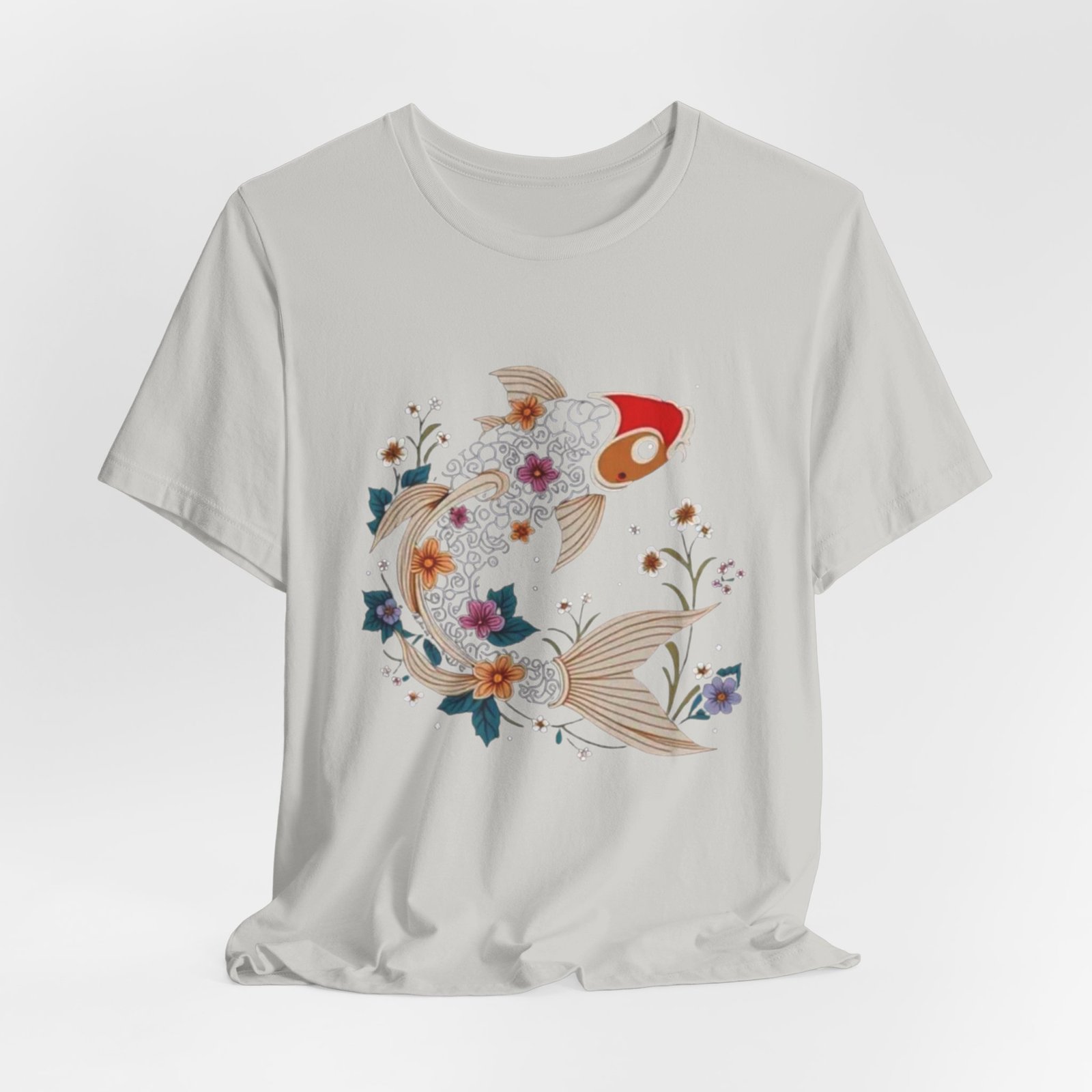 Koi Fish Floral Illustration Tee | Japanese Carp Nature Shirt - Image 16