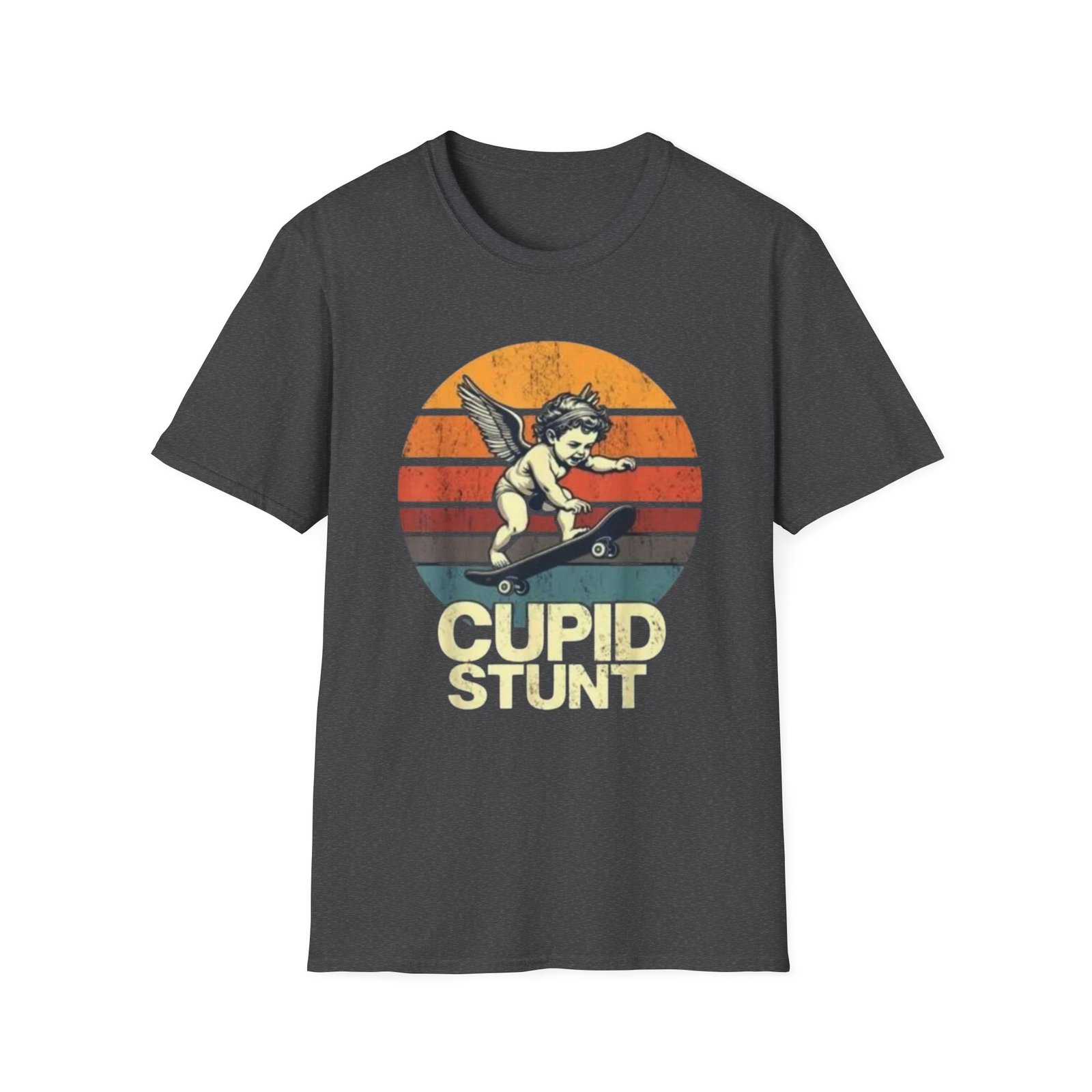 Cupid Stunt Skateboarding Cherub T-Shirt | Retro Sunset Graphic, Valentines day shirt - Image 5