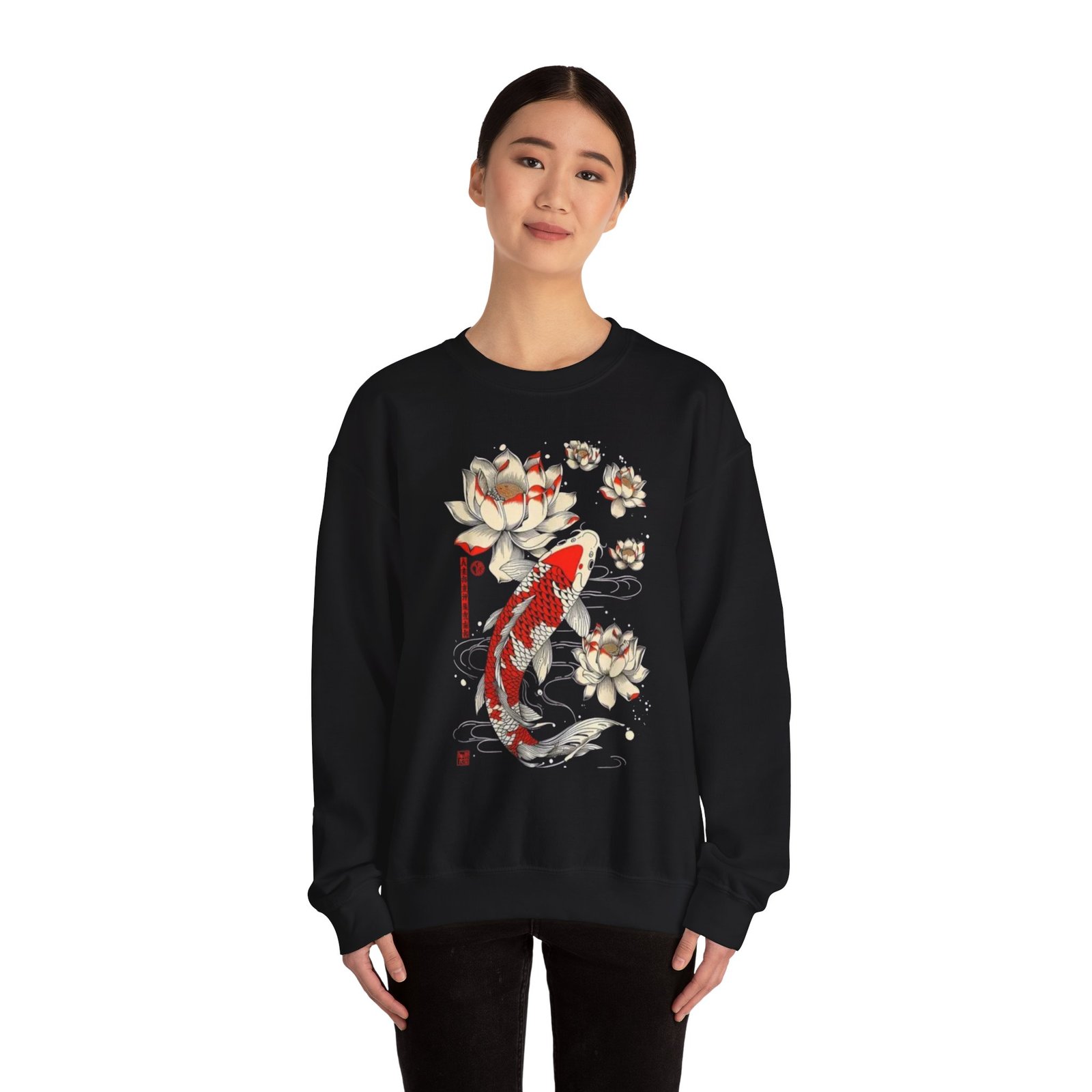 Koi Fish & Lotus Sweatshirt - Cozy Unisex Crewneck for Nature Lovers, Perfect for Casual Wear, Gifts, and Celebrations - Image 4