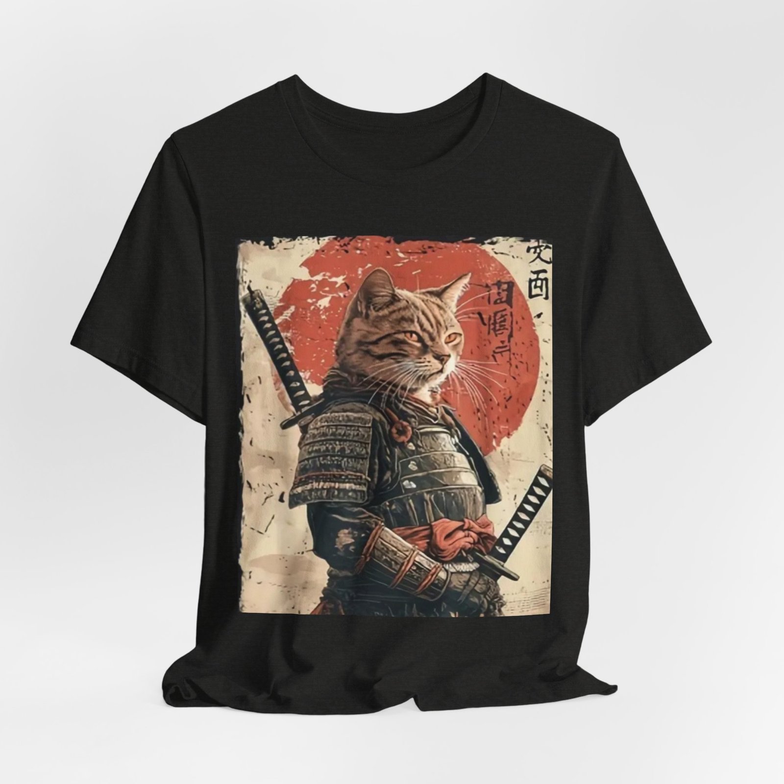 Samurai Cat illustration Tee | Kitty Warrior, Japanese Sun, Swords - Image 8
