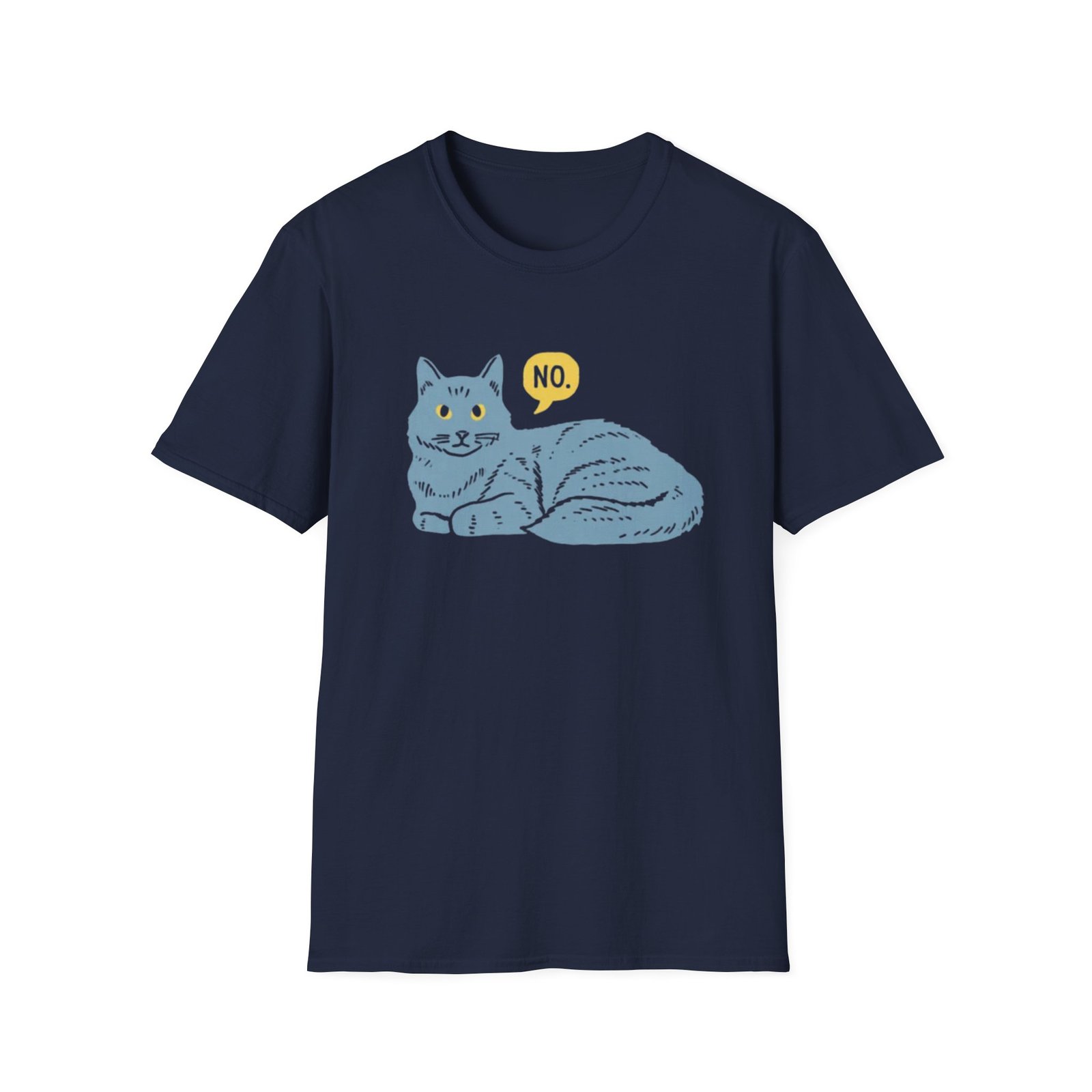 Lounge Cat Saying "No" T-Shirt | Illustrated Blue Cat Graphic Tee - Image 17