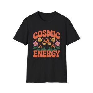 Cosmic Energy mushroom design T-Shirt | retro flowers, groovy psychedelic art