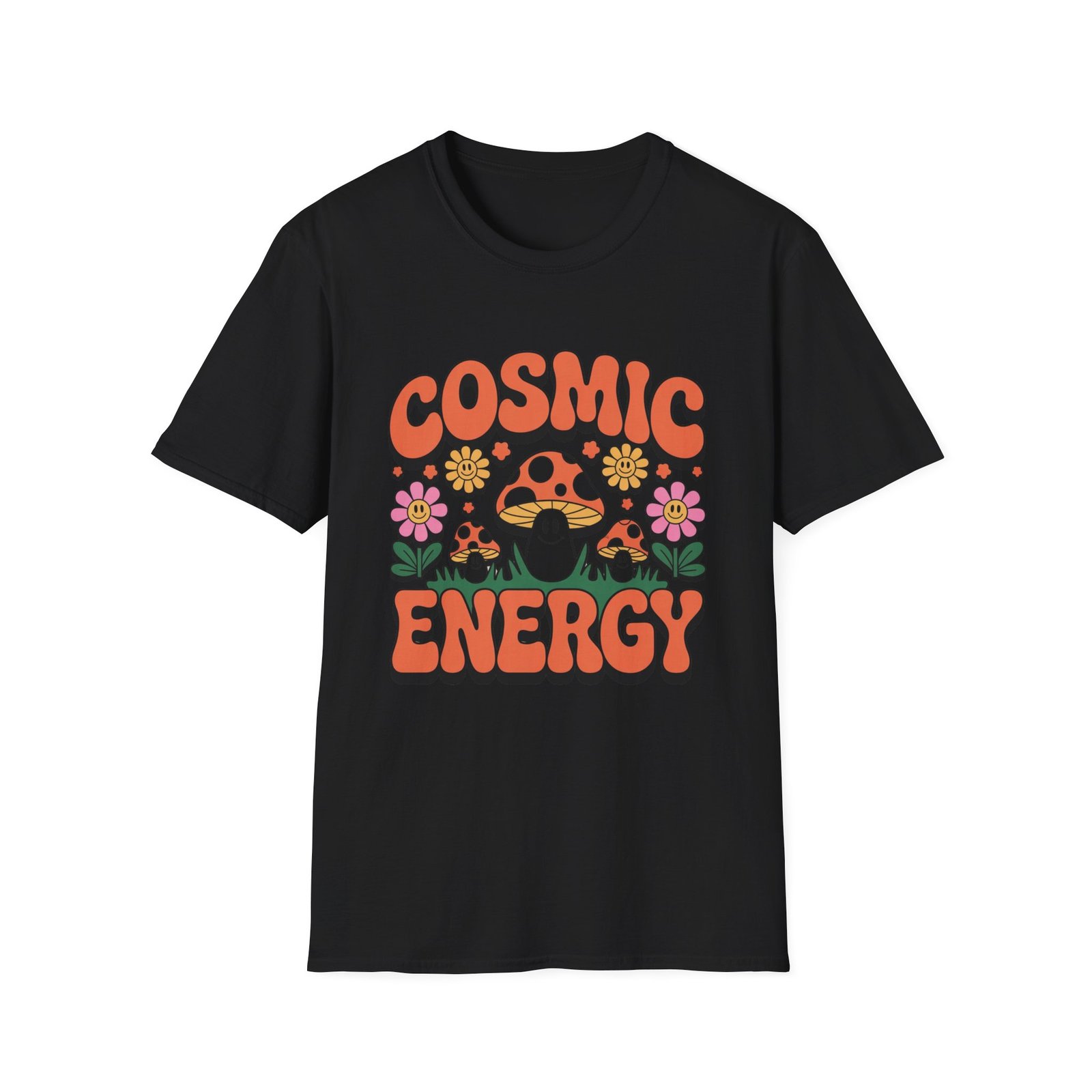 Cosmic Energy mushroom design T-Shirt | retro flowers, groovy psychedelic art
