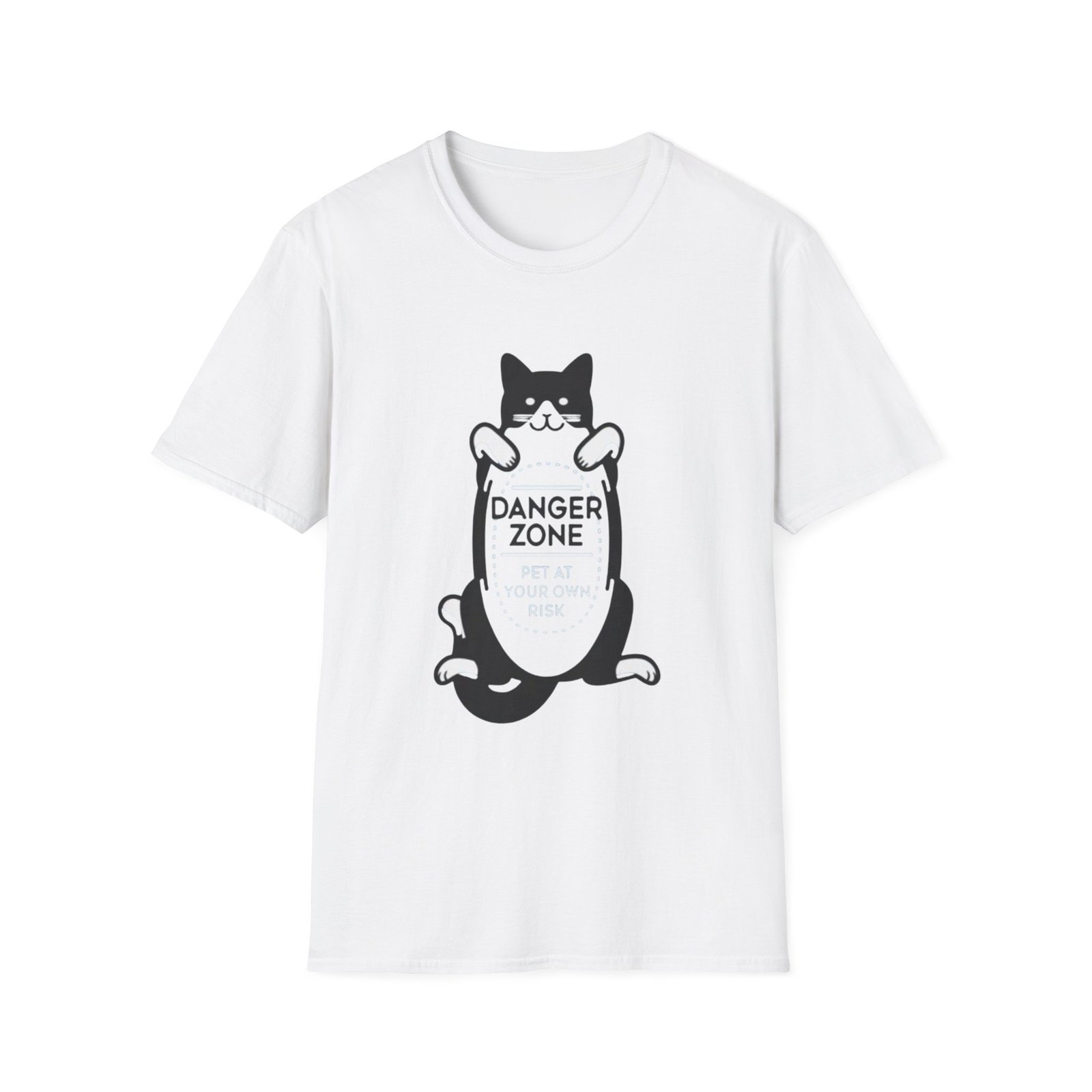 Danger Zone Cat T-Shirt | Cute Black White Cat Holding Sign - Image 5