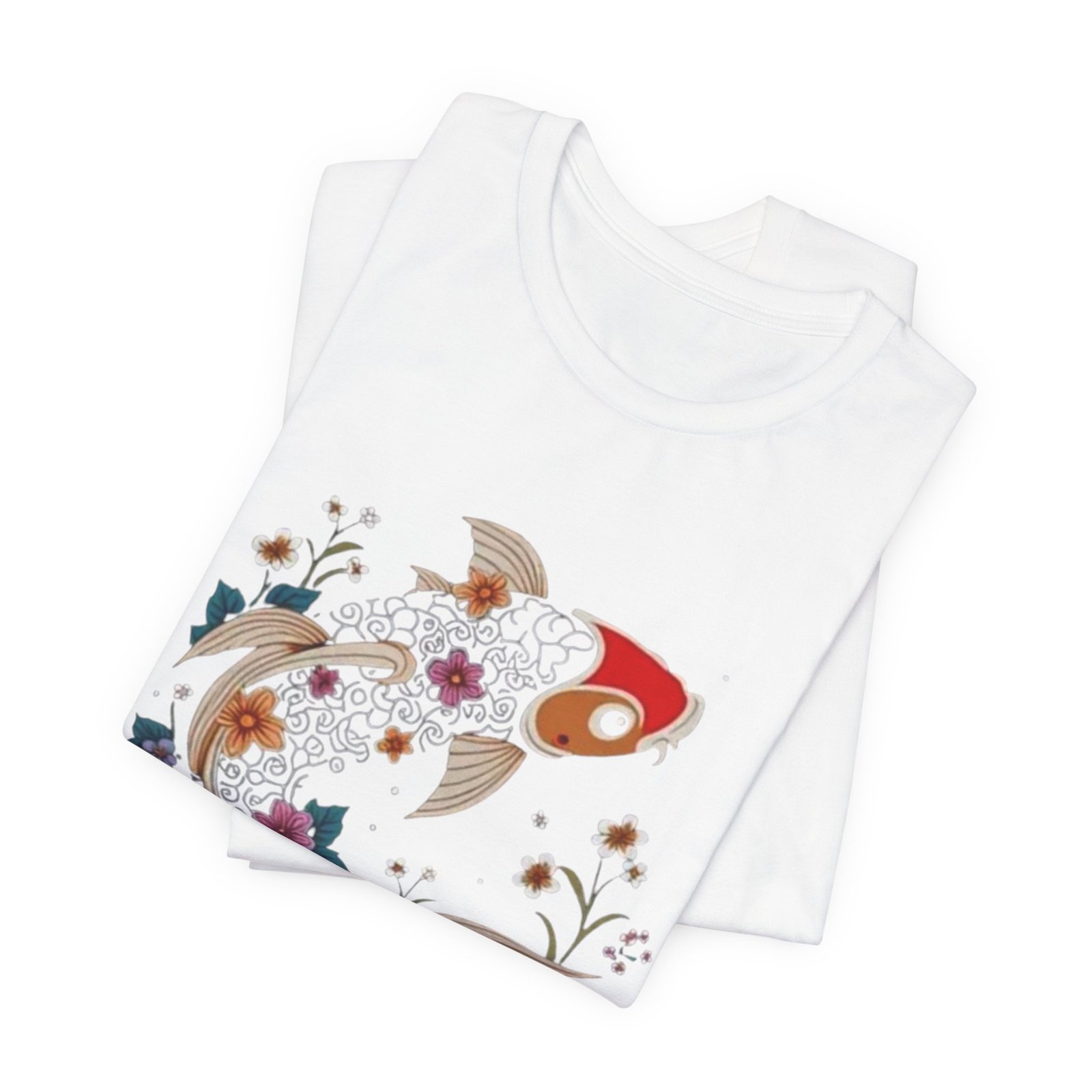 Koi Fish Floral Illustration Tee | Japanese Carp Nature Shirt - Image 7