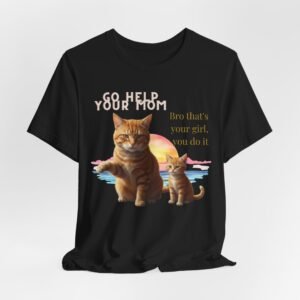 Go Help Your Mom cat illustration Tee | Retro sunset kitten scene
