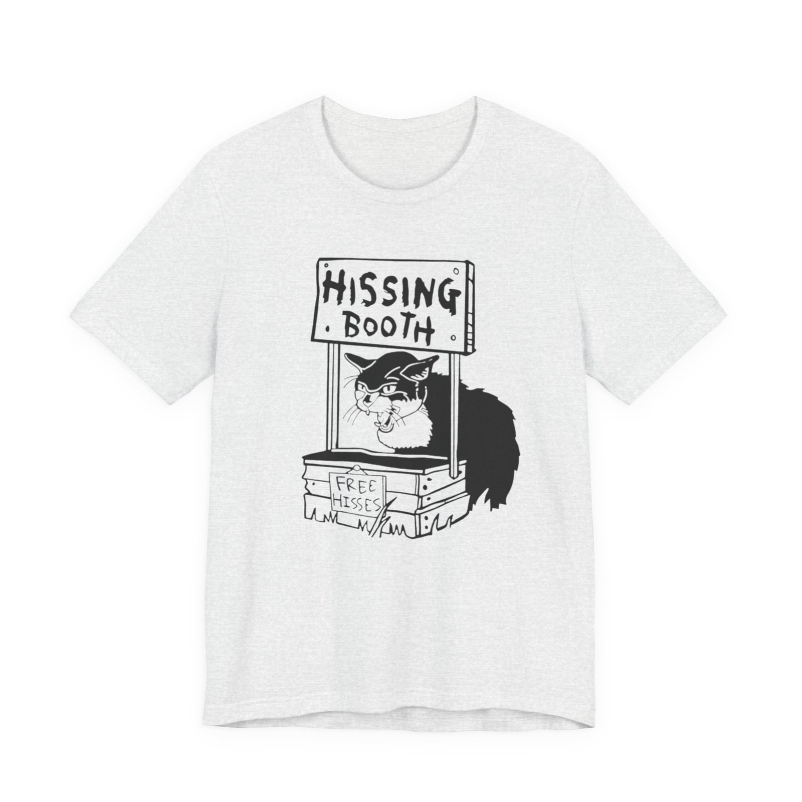 Hissing Booth cat illustration T-Shirt | Funny Cat Shirt, Black & White Sketch - Image 2