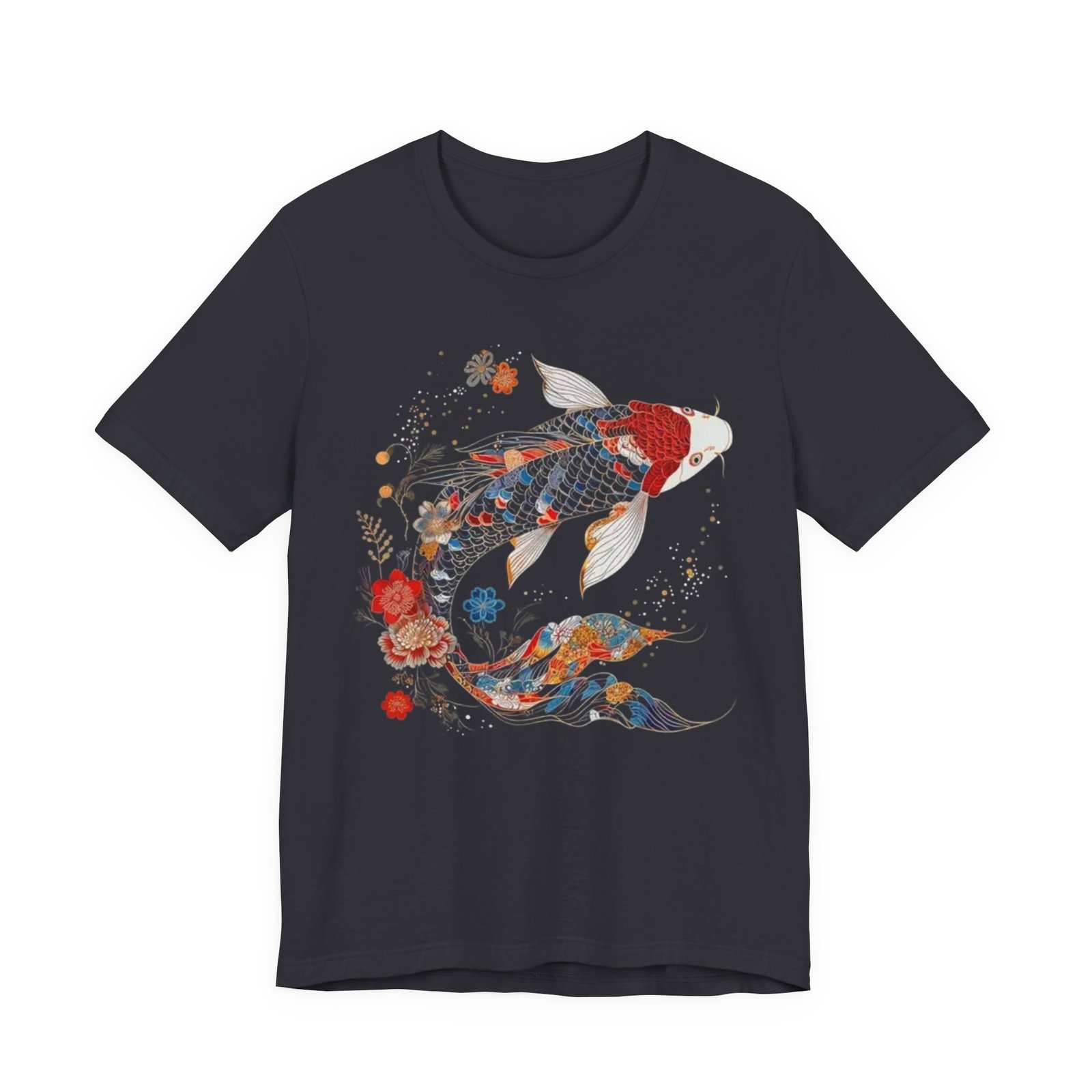 Koi Fish Illustration T-Shirt | Floral Japanese Carp Tee - Image 21