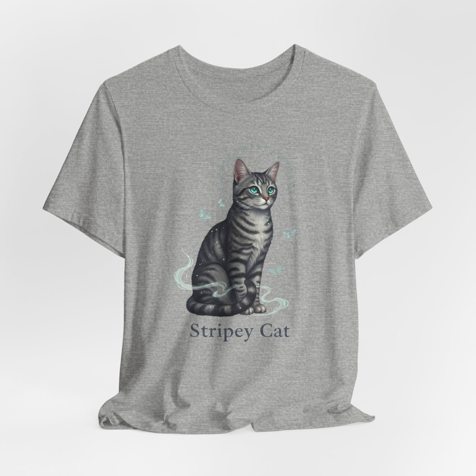 Stripey Cat illustration Tee | Grey Tabby Sitting with Butterflies - Image 24