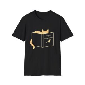 Funny Cat tee, Tabby Cat reading a book, T-Shirt | Cute Cat Illustration