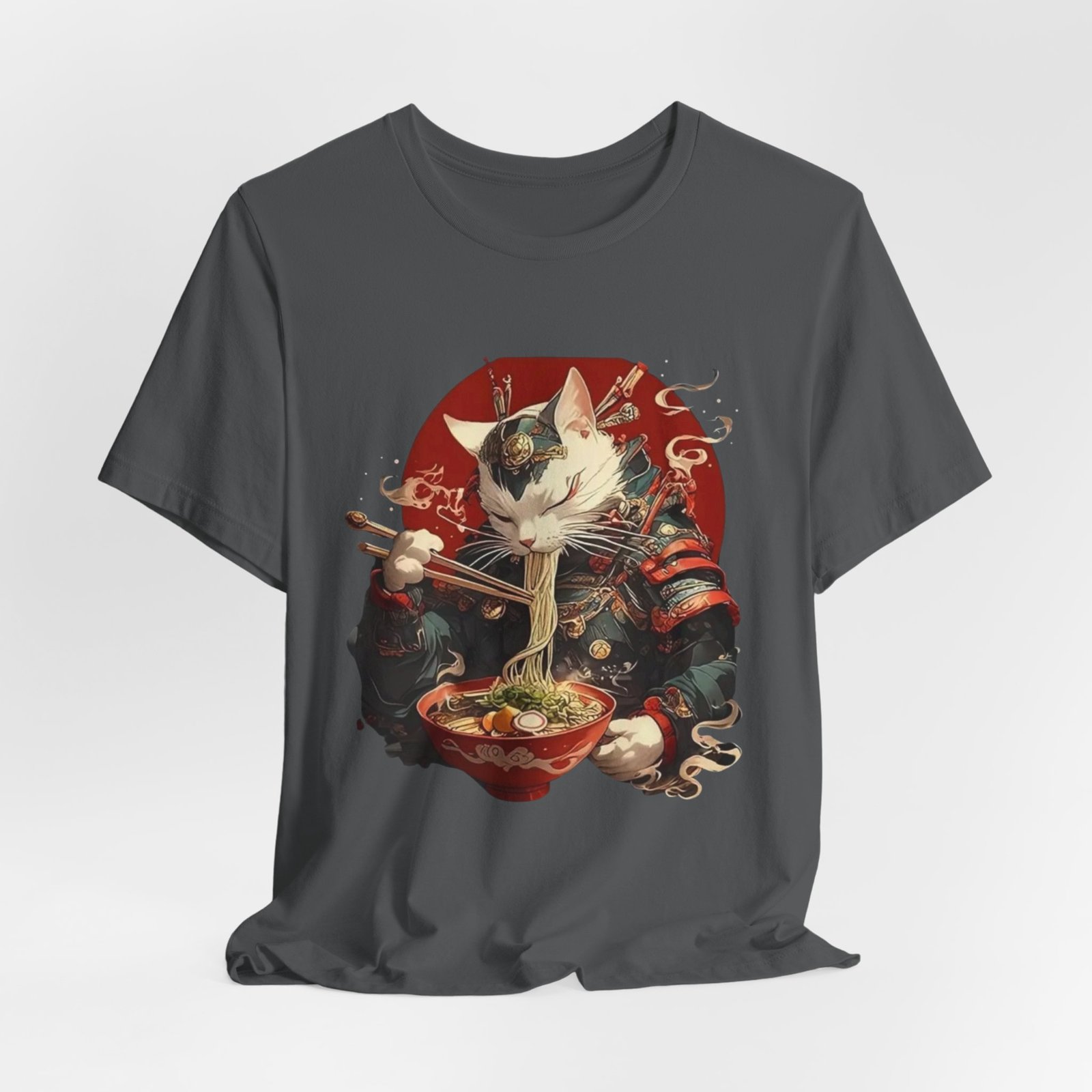 Samurai Cat Eating Ramen Tee | Japanese Neko Bowl, Anime-Inspired Shirt - Image 16