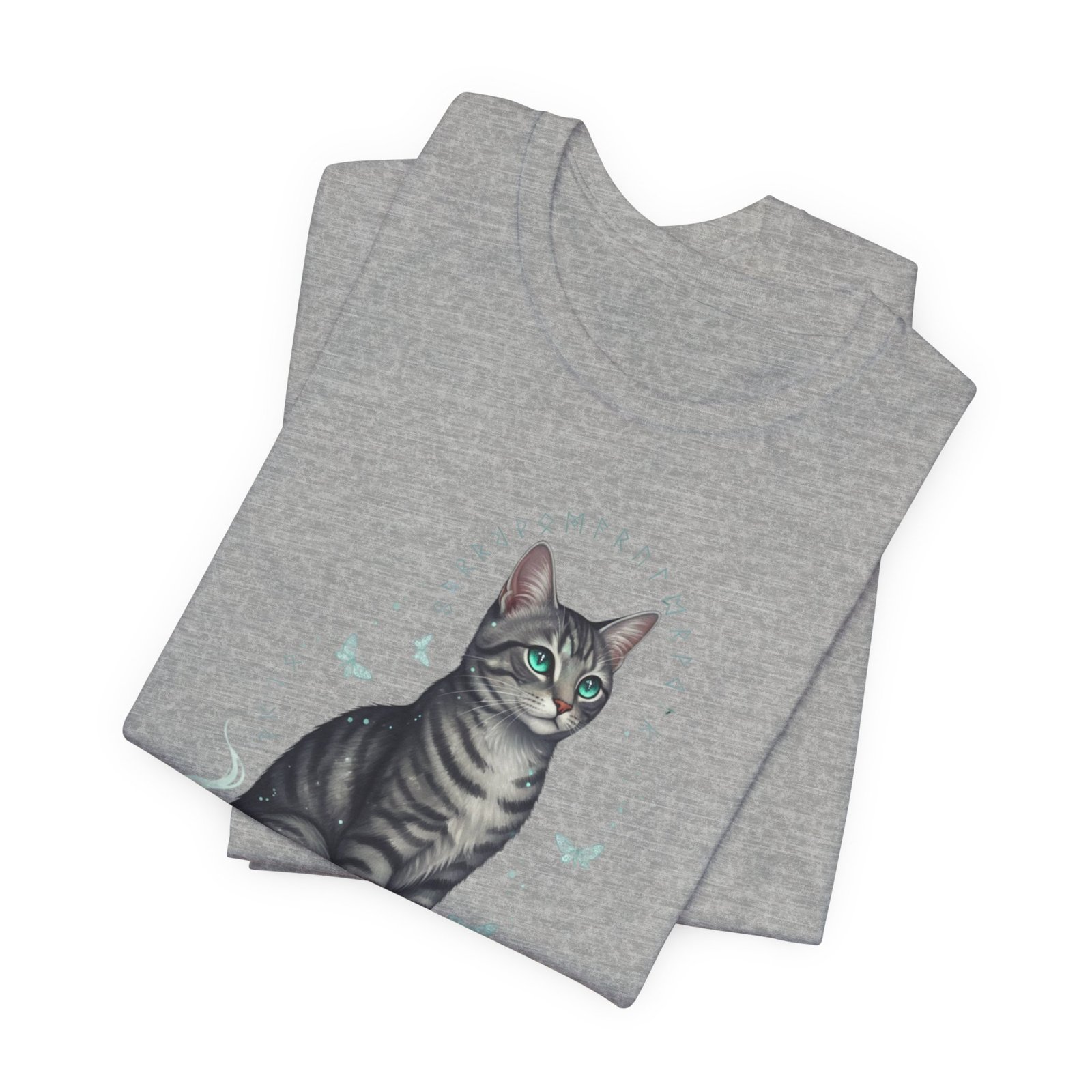 Stripey Cat illustration Tee | Grey Tabby Sitting with Butterflies - Image 23